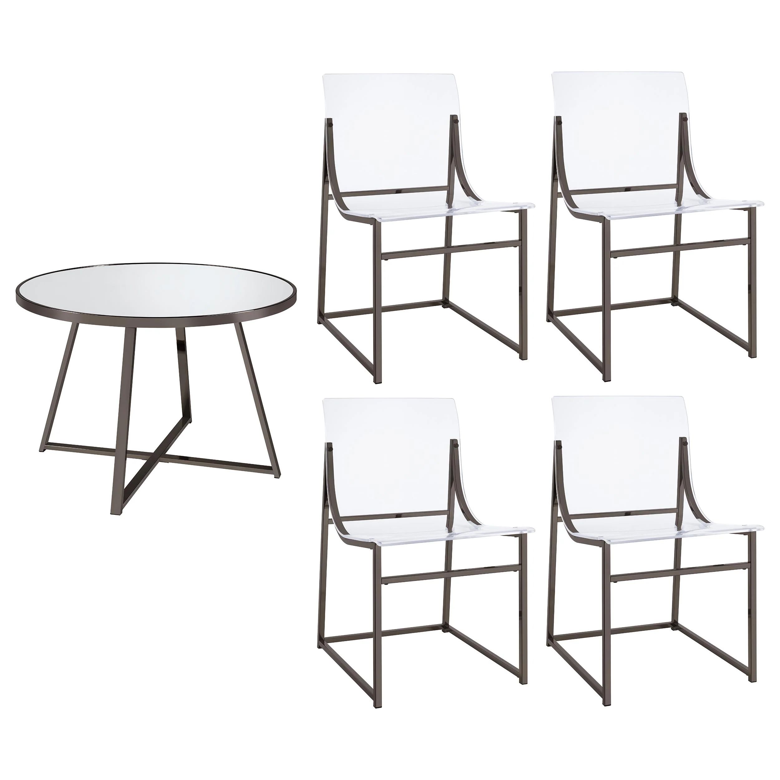 Jillian Black Nickel Round Mirror Top Dining Room Set - Image 2
