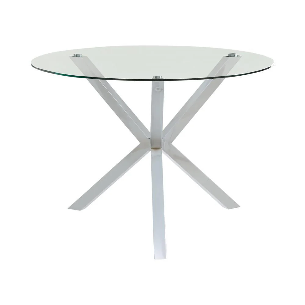 Vance Glass Top Dining Table With X cross Base Chrome