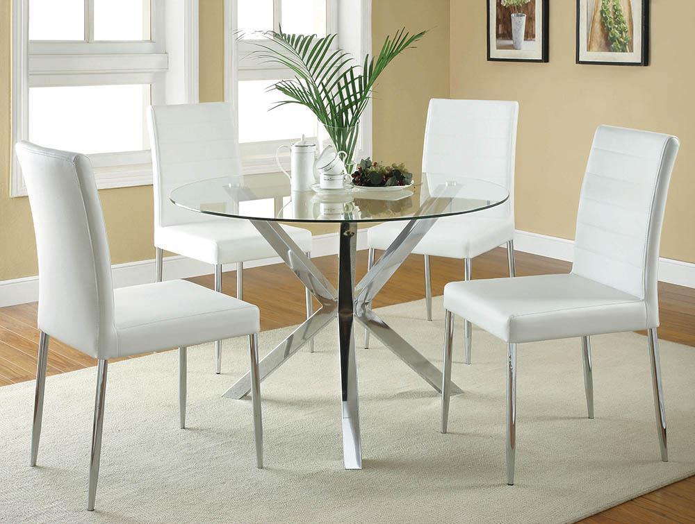 Vance Glass Top Dining Table With X cross Base Chrome - Image 3