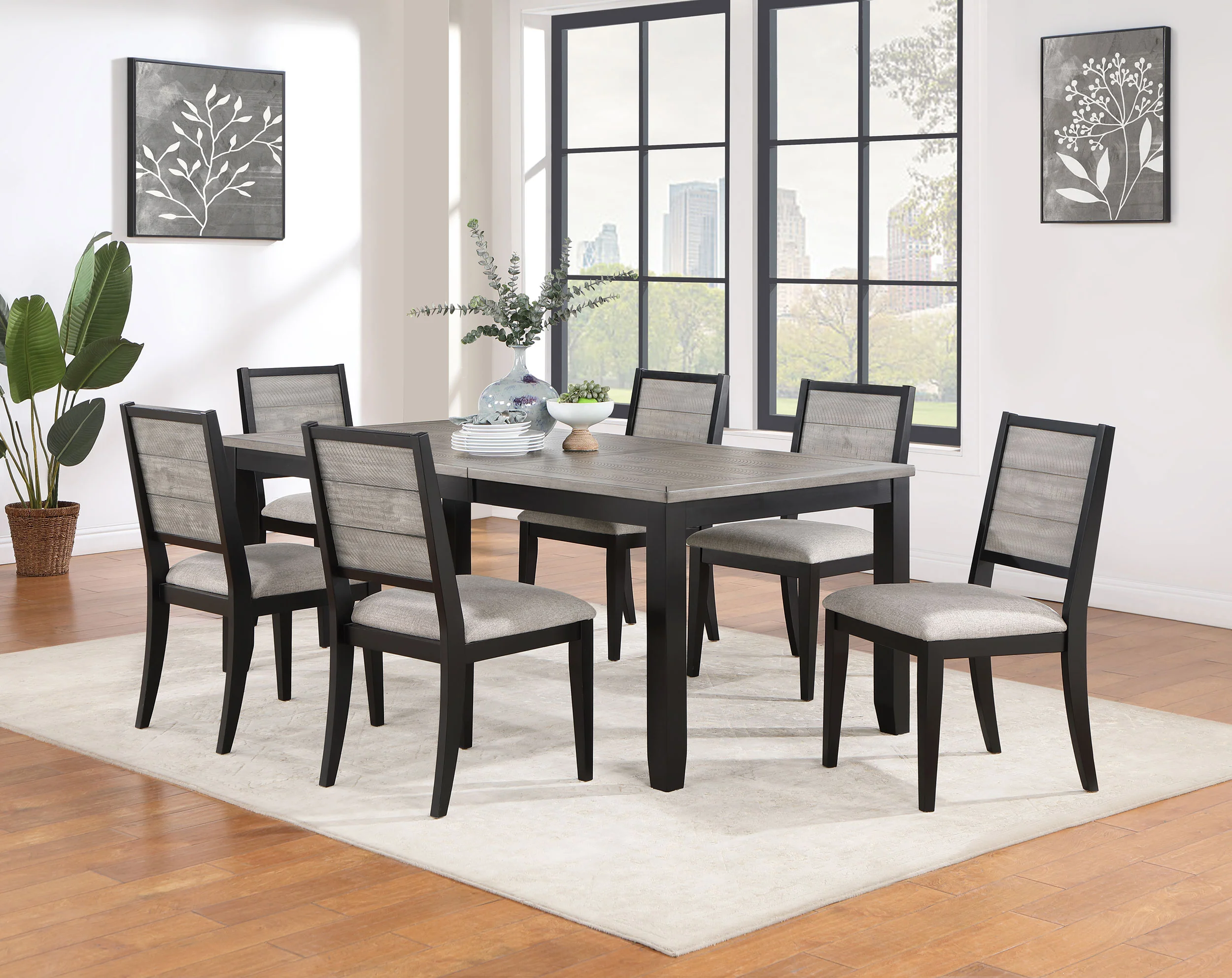 Elodie Black Gray Rectangular Extension Leaf Dining Room Set - Image 2