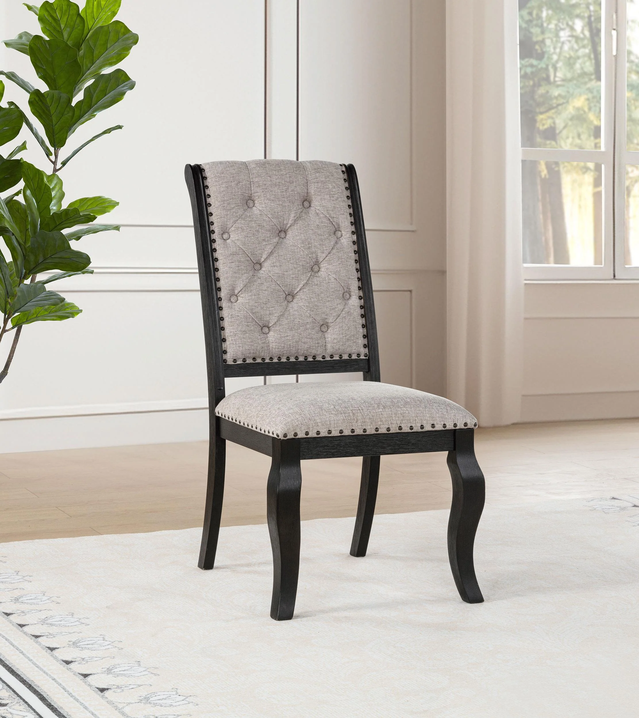 Phelps Upholstered Dining Side Chair Tan Distressed Noir (Set of 2) - Image 2
