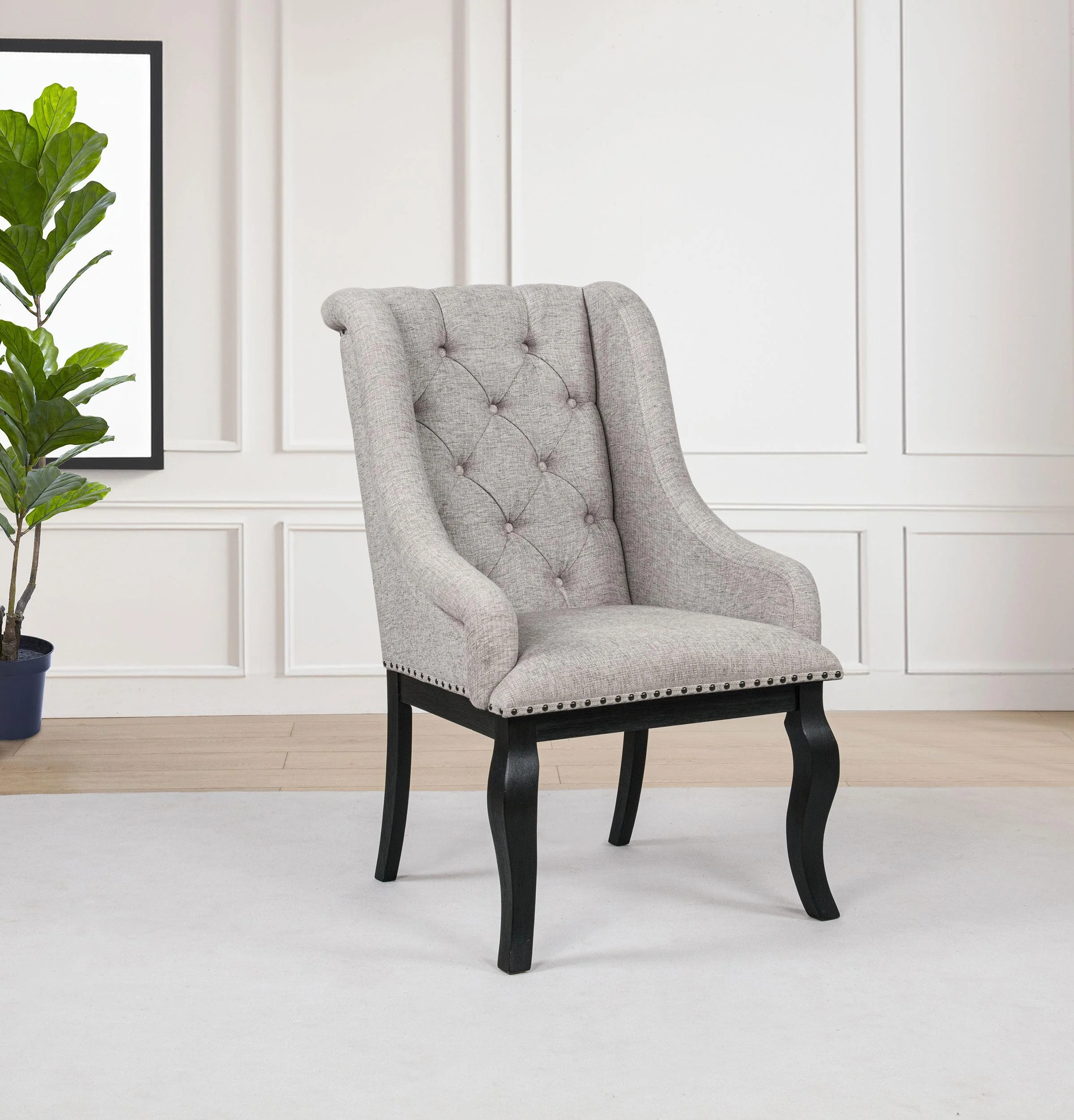 Phelps Upholstered Dining Arm Chair Tan Distressed Noir (Set of 2) - Image 2