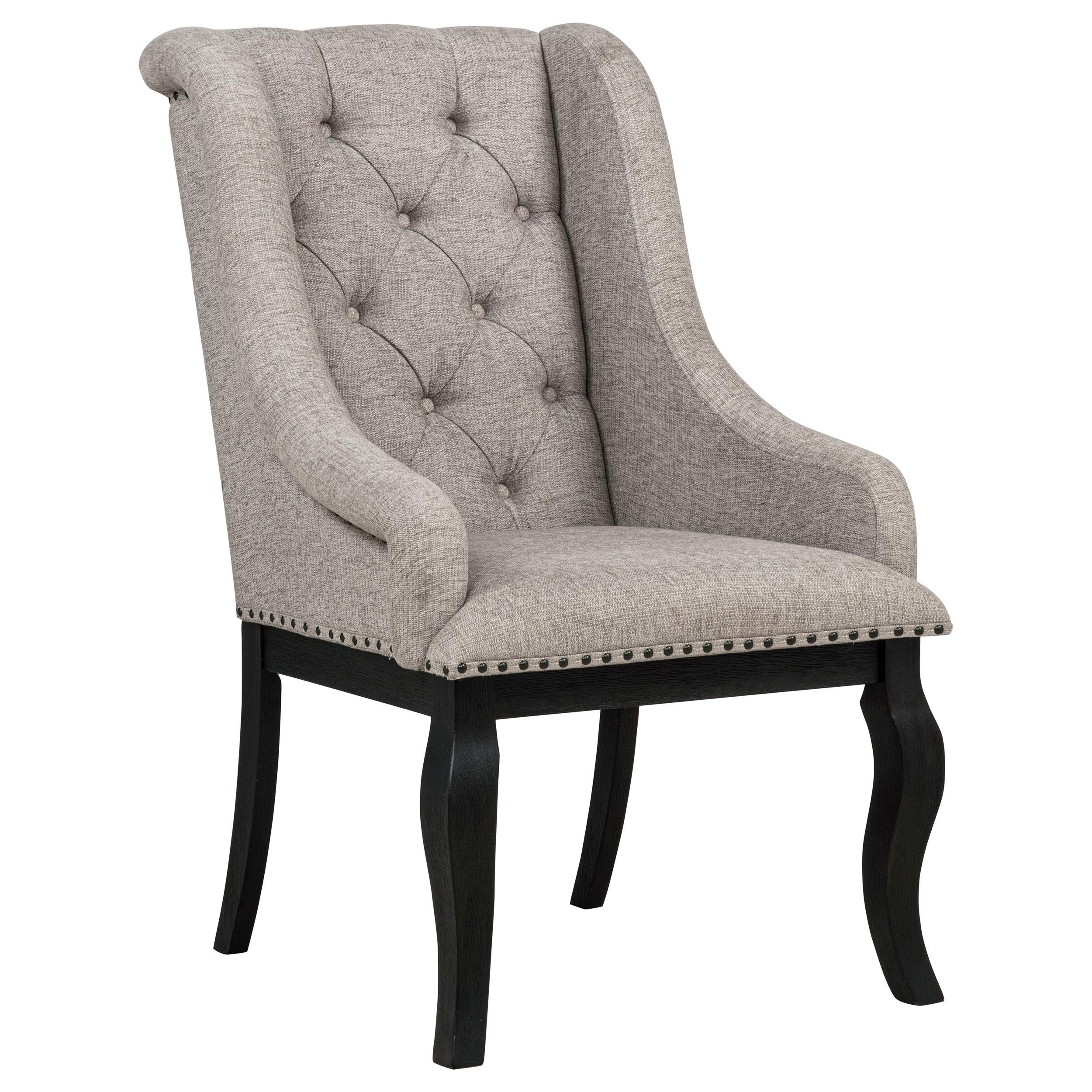 Phelps Upholstered Dining Arm Chair Tan Distressed Noir (Set of 2) - Image 3