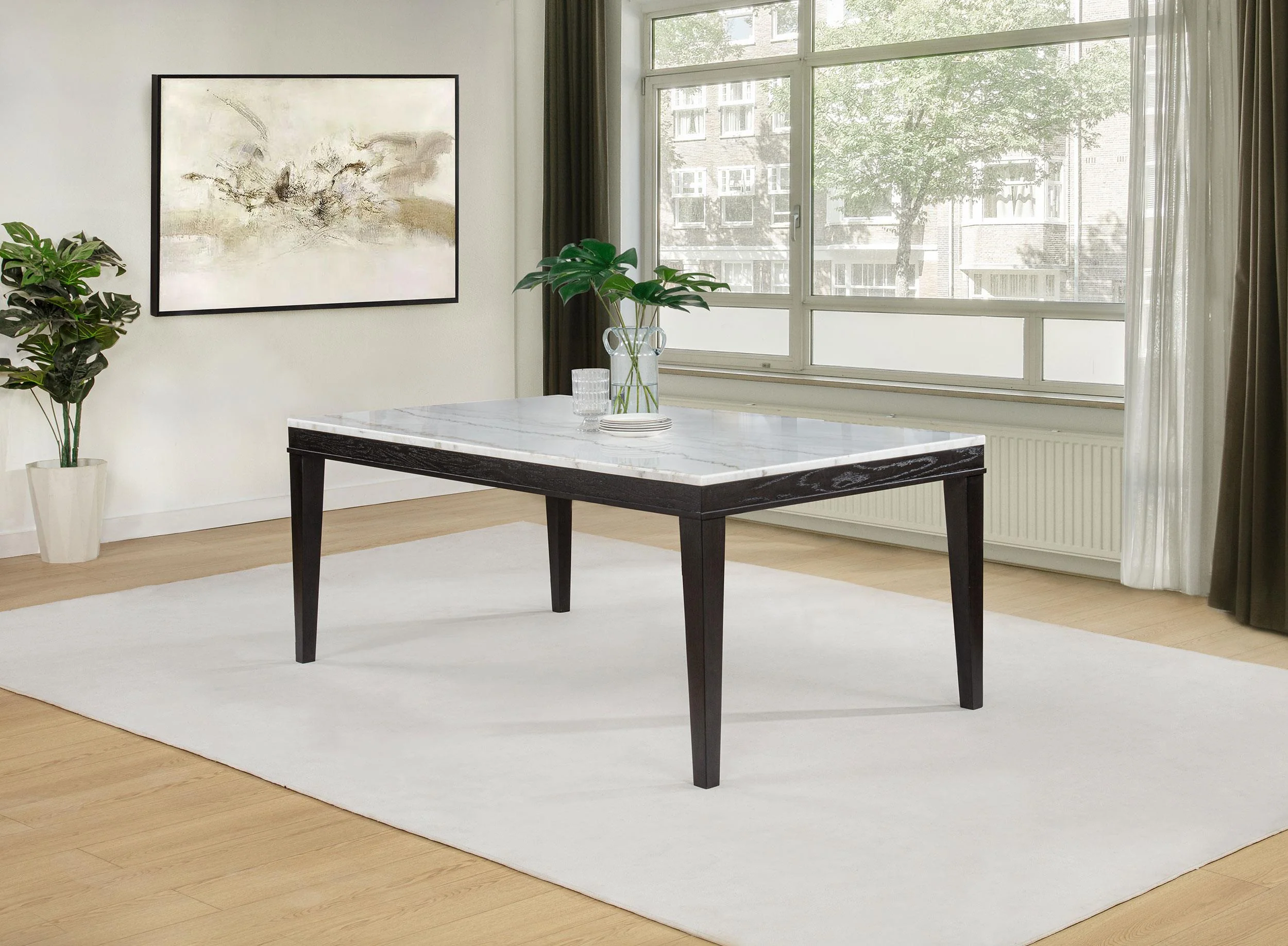 Averill 72-inch Rectangular White Marble Top Dining Table Coffee Bean - Image 2