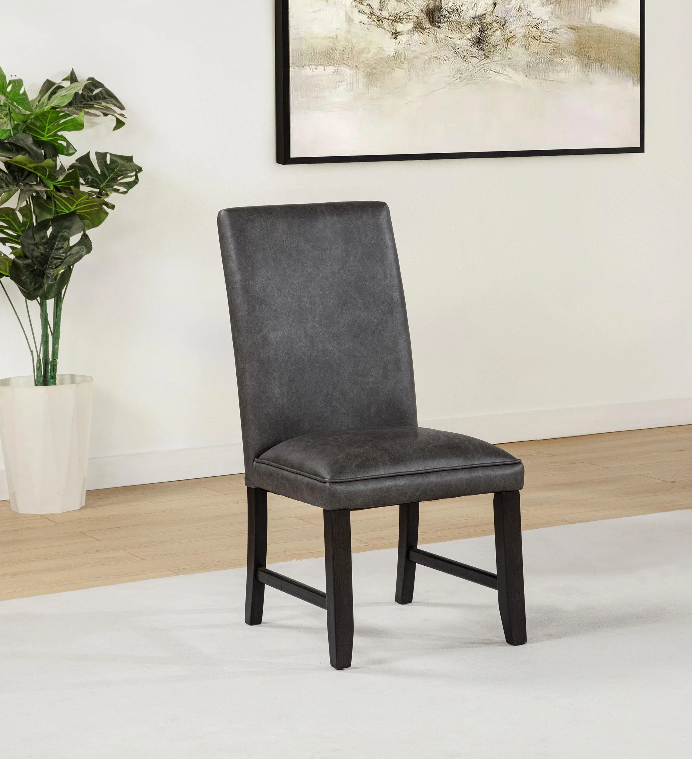 Averill Faux Leather Upholstered Dining Side Chair Dark Grey (Set of 2) - Image 2