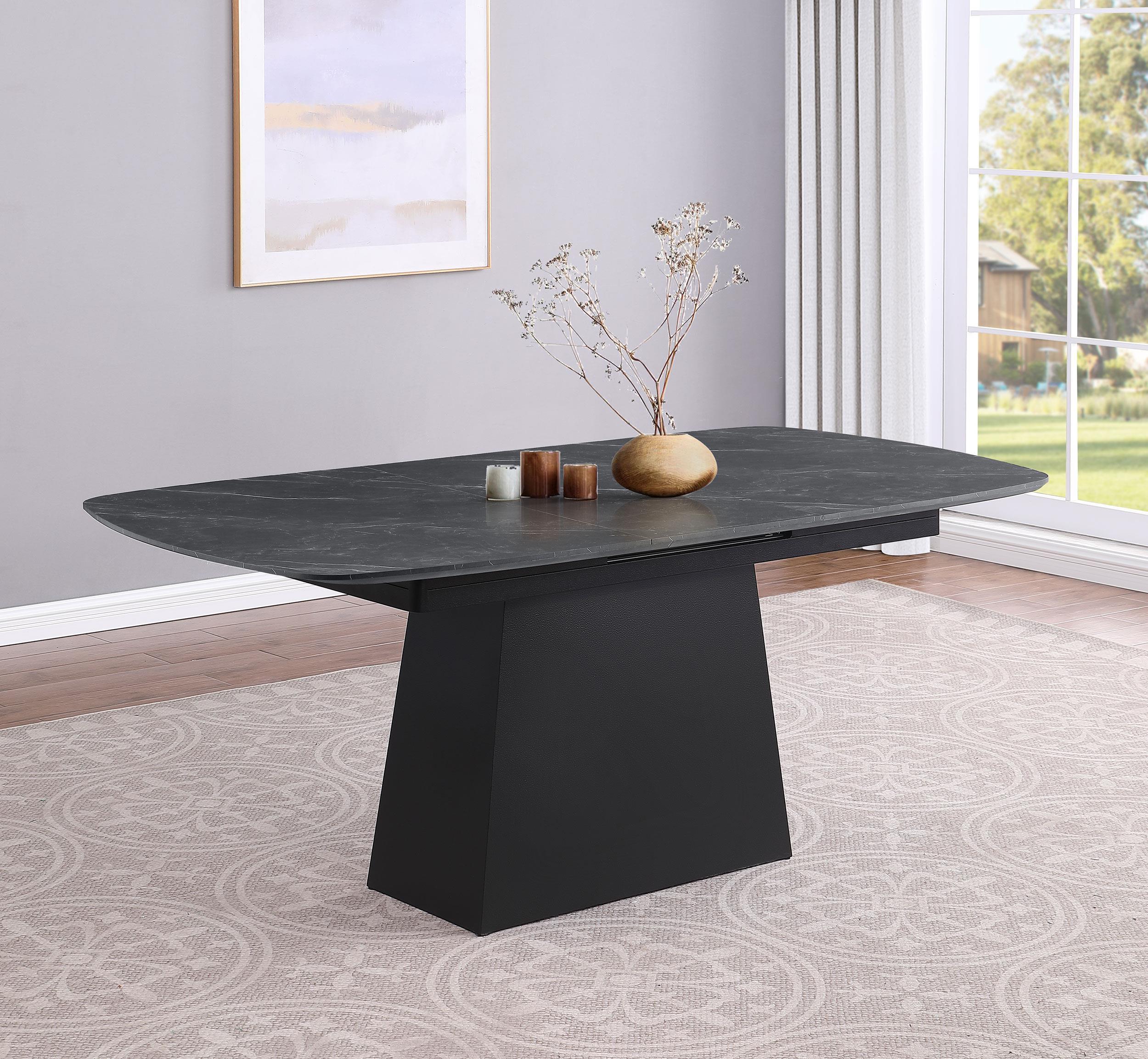 Potero 73-inch Faux Marble Extension Leaf Dining Table Black - Image 2