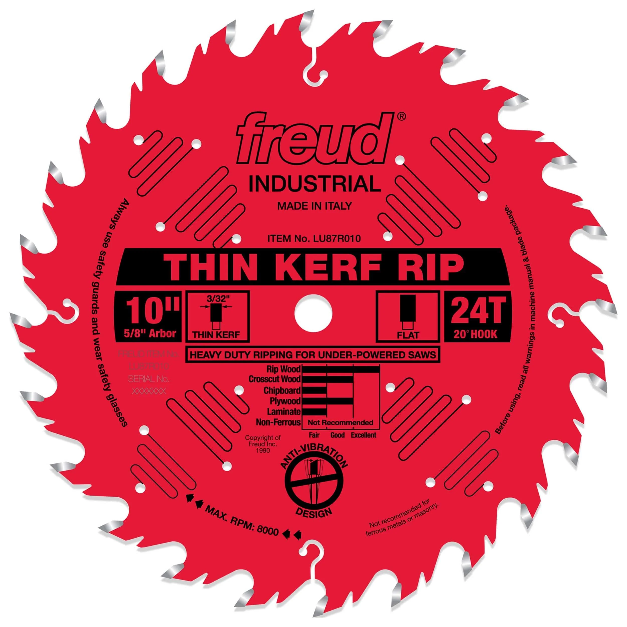 LU87R010 Circular Saw Blade 10" x 5/8" Bore x 24 Tooth Flat Top Thin Kerf - Image 1