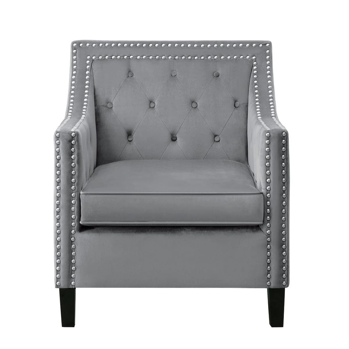 Grazioso Dark Gray Velvet Fabric Tufted Accent Chair - Image 1