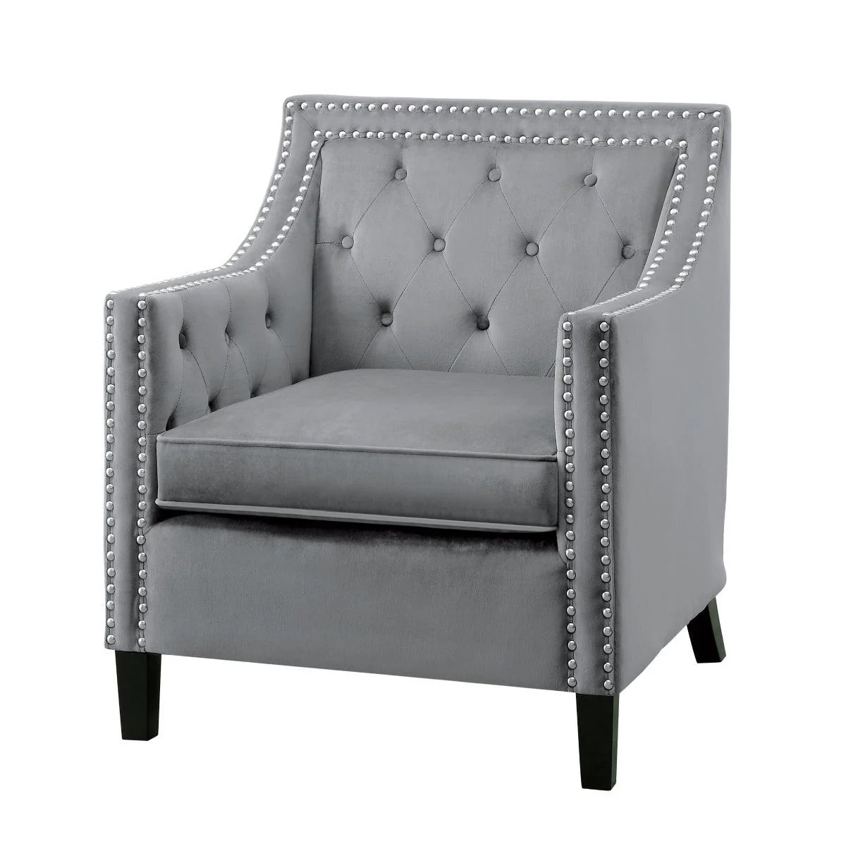 Grazioso Dark Gray Velvet Fabric Tufted Accent Chair - Image 2