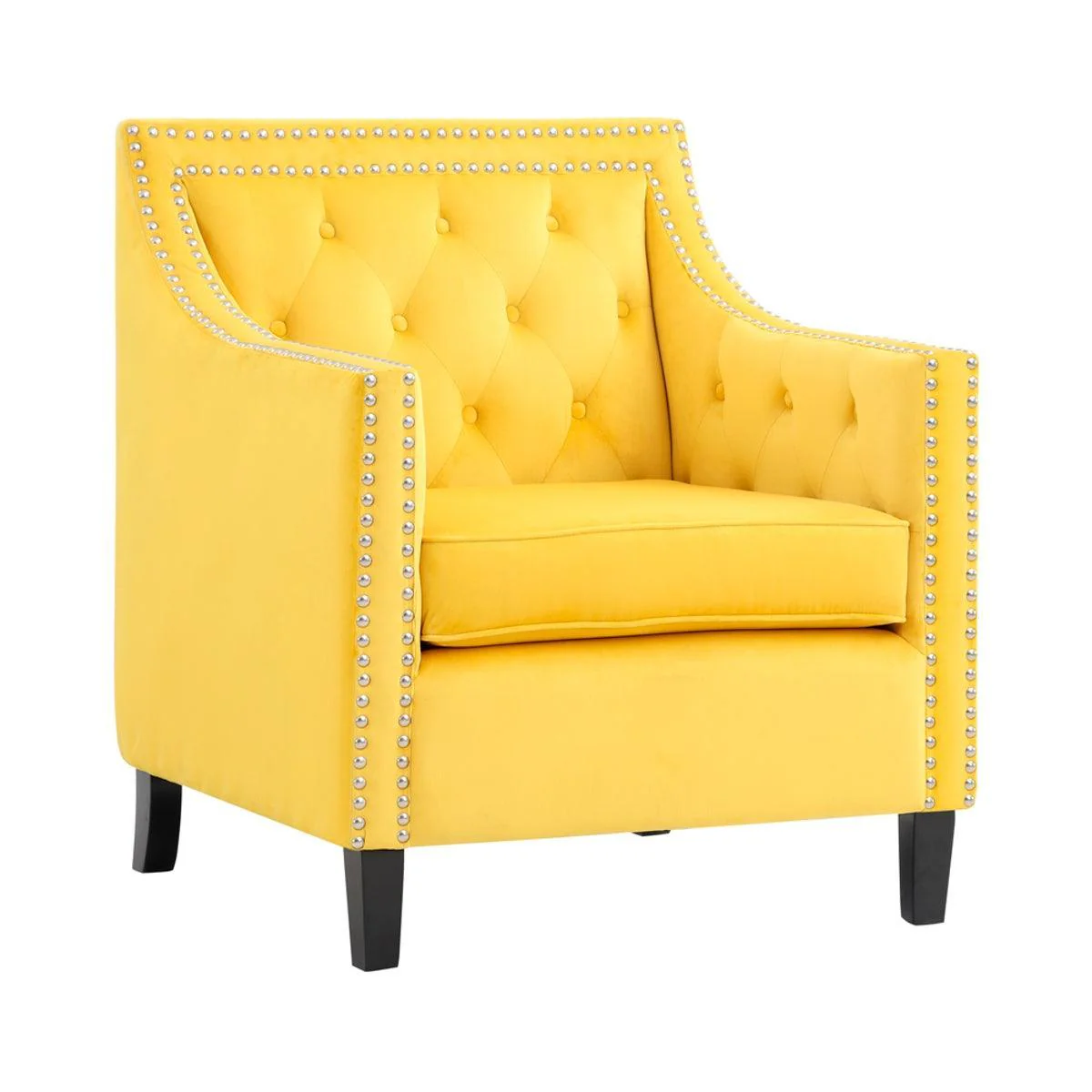 Grazioso Yellow Velvet Fabric Tufted Accent Chair - Image 2