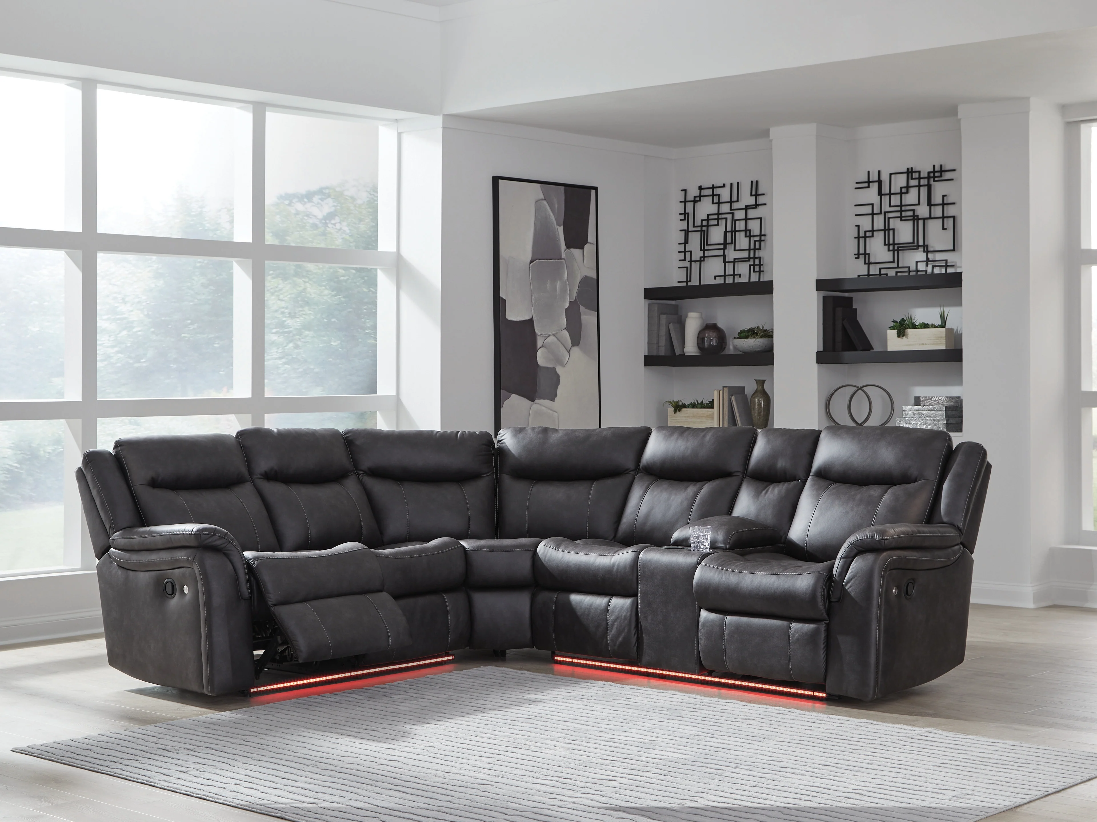 Sultan Meadow Carbon Faux Leather 2-Piece Reclining Sectional - Image 3