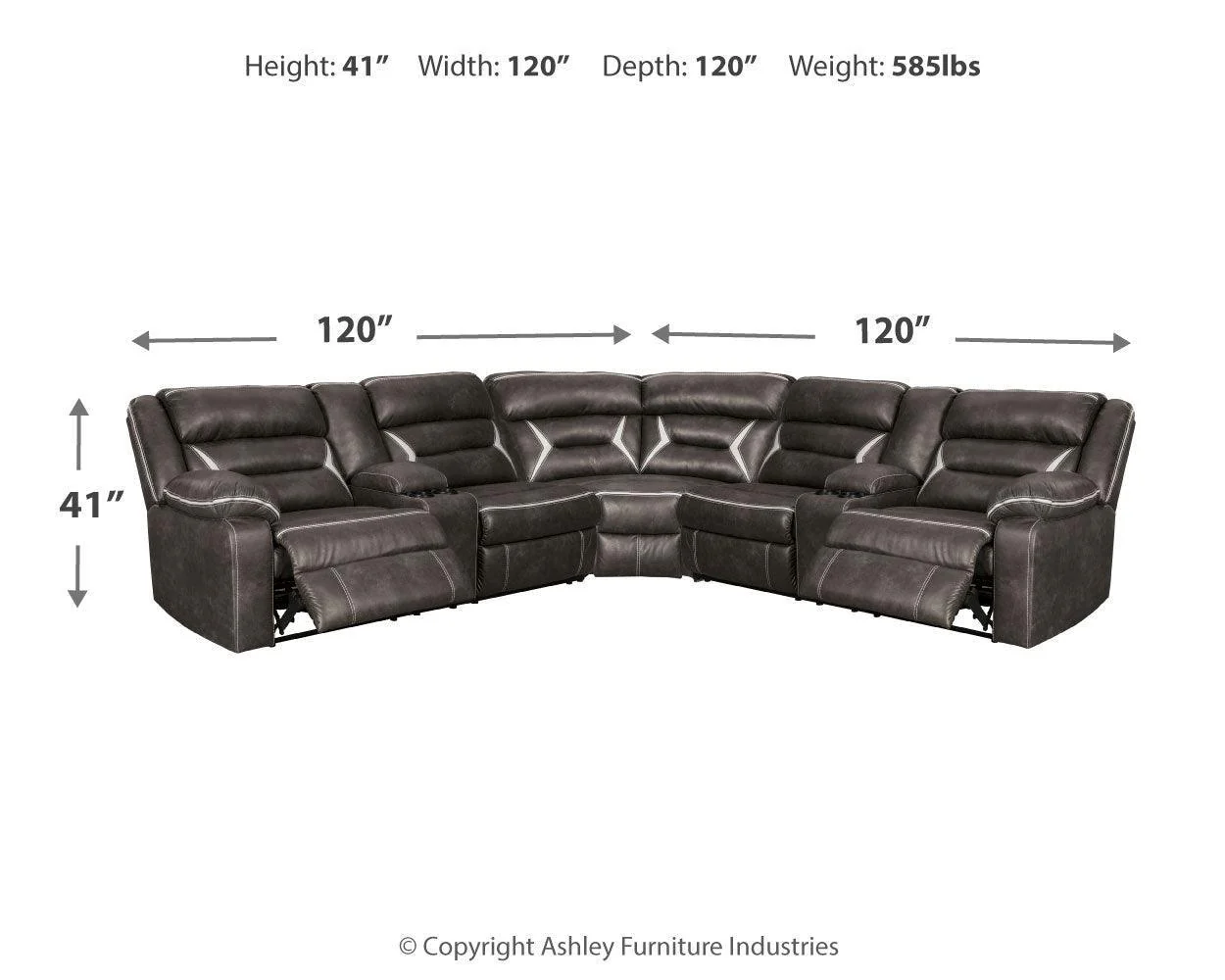 Kincord Midnight Faux Leather 3-Piece Power Reclining Sectional - Image 2