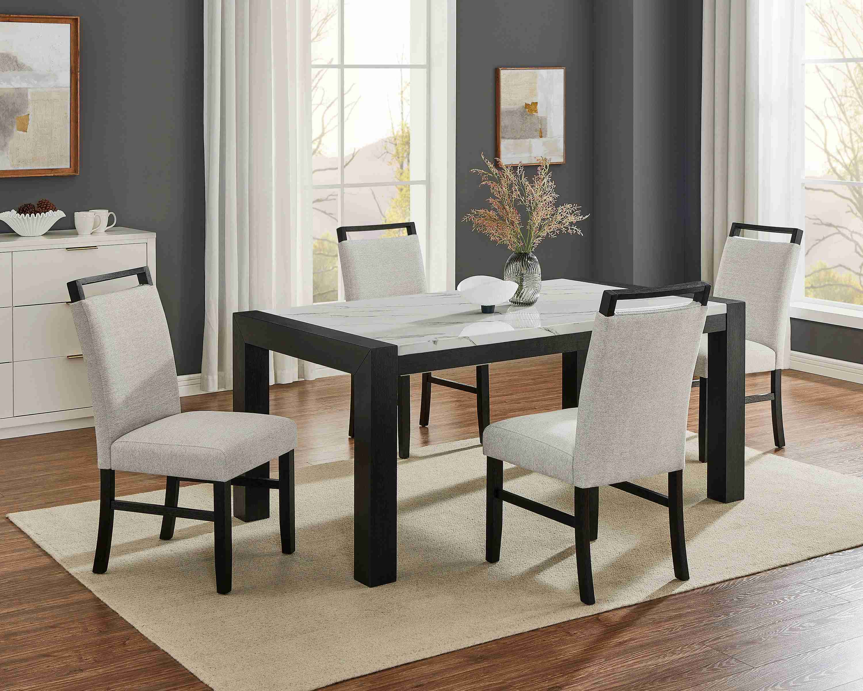 Jules Light Gray Faux Marble Dining Room Set - Image 2