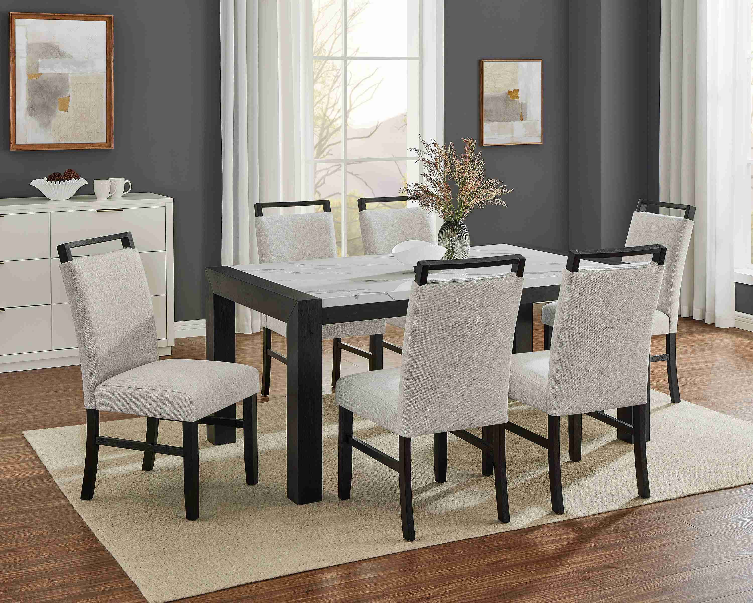 Jules Light Gray Faux Marble Dining Room Set - Image 3