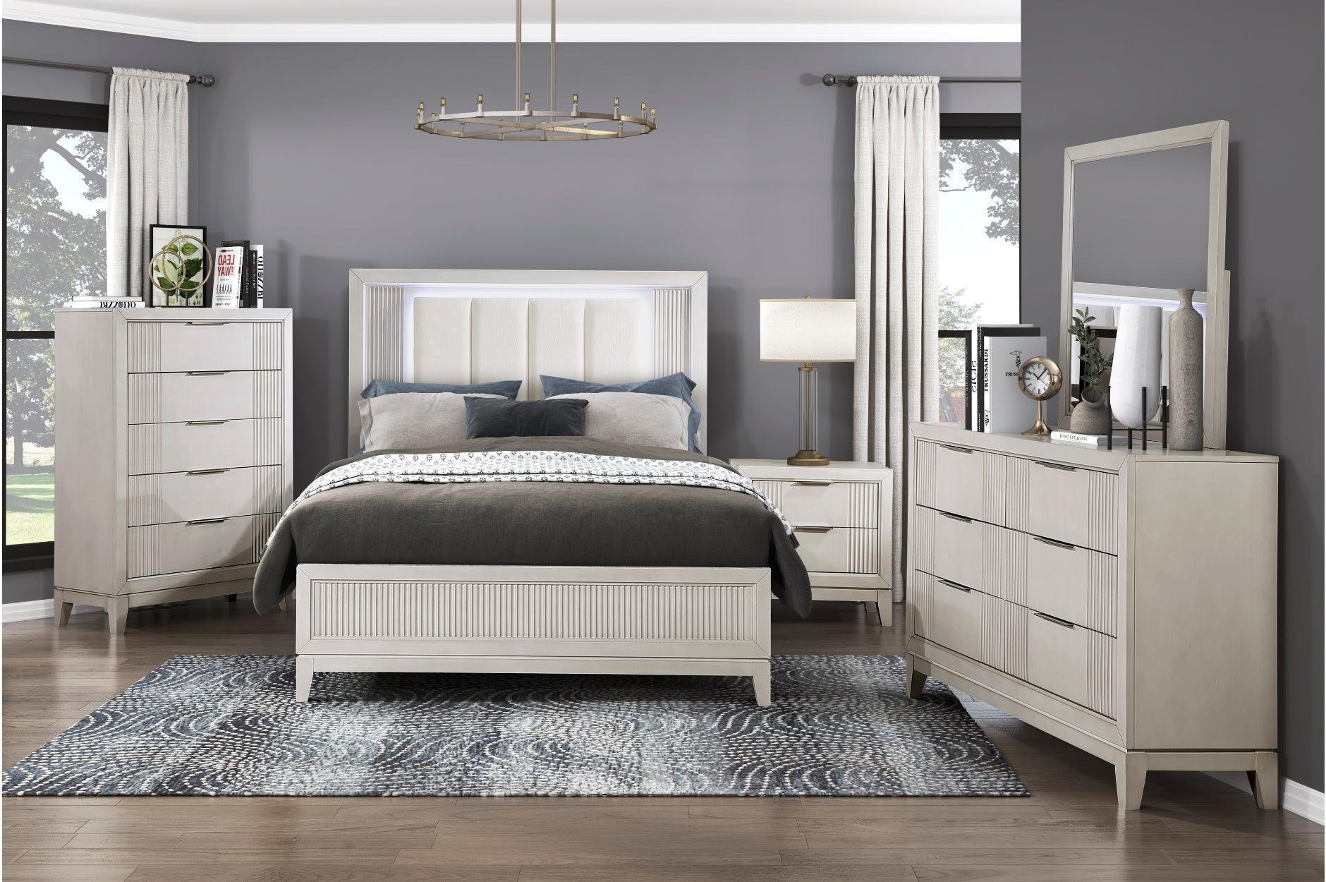 Florence Antique White Upholstered LED Panel Bedroom Set - Image 1