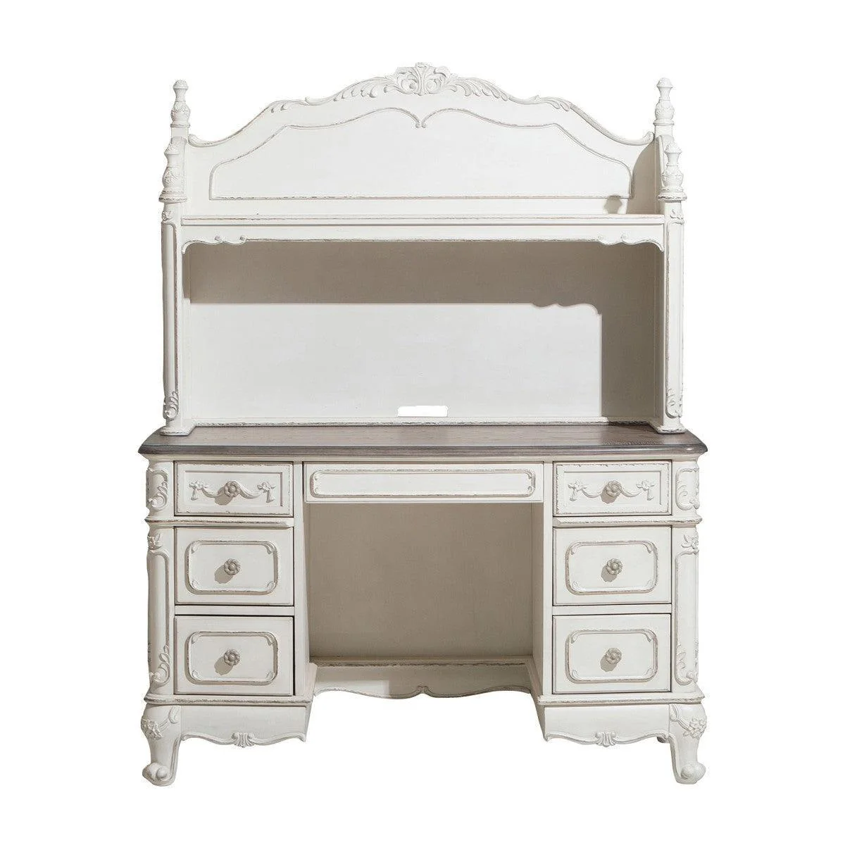 Cinderella Antique White With Gray Rub through Writing Hutch - Image 2
