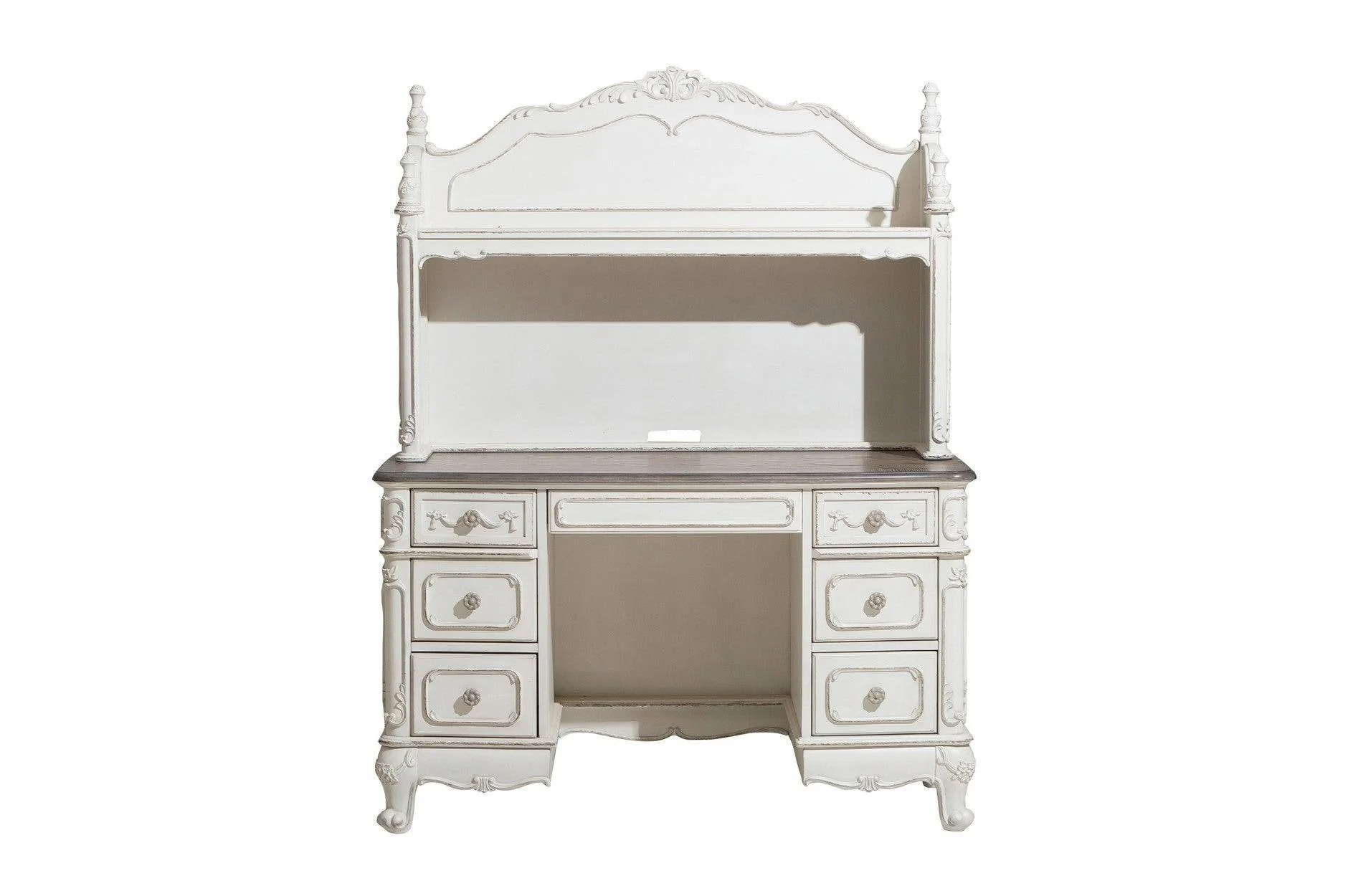 Cinderella Gray Floral Motif Writing Desk With Hutch - Image 2