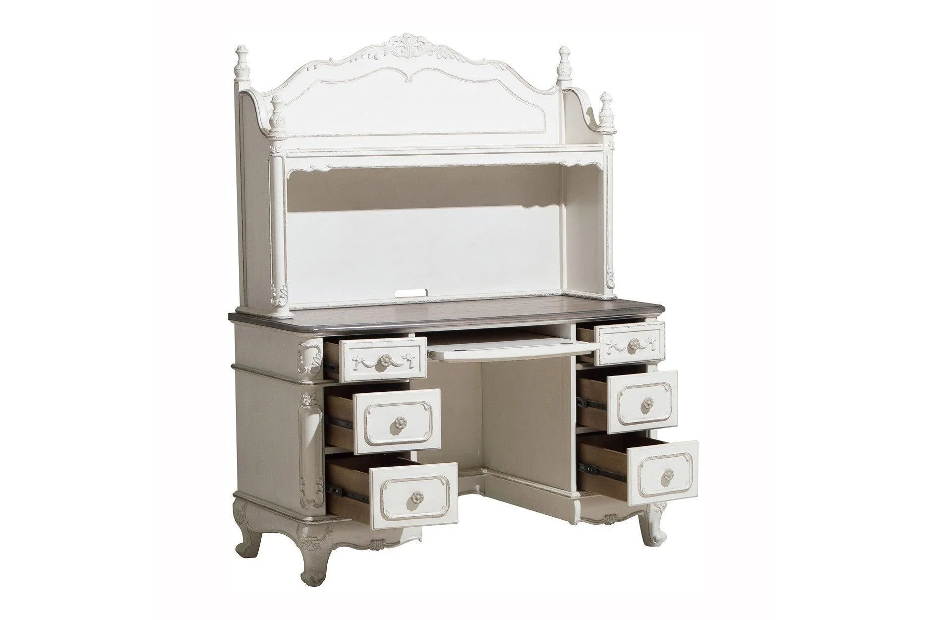 Cinderella Gray Floral Motif Writing Desk With Hutch - Image 3