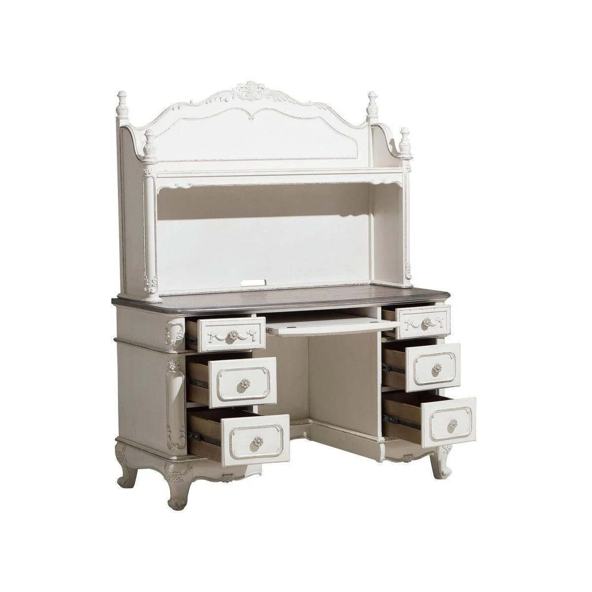 Cinderella Antique White With Gray Rub through Writing Desk With Hutch - Image 2