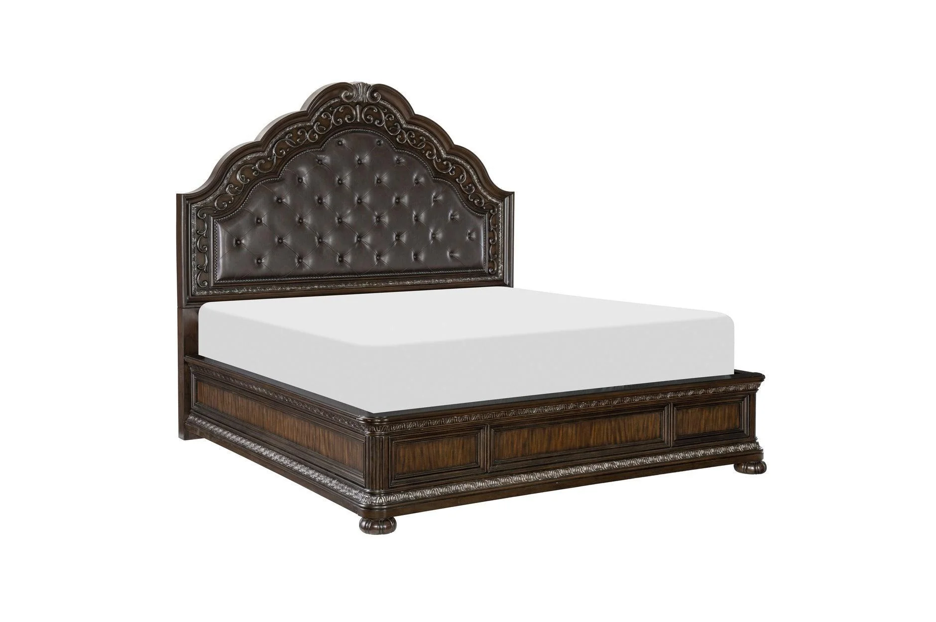 Beddington Dark Cherry Faux Leather Tufted Sleigh Bedroom Set - Image 3