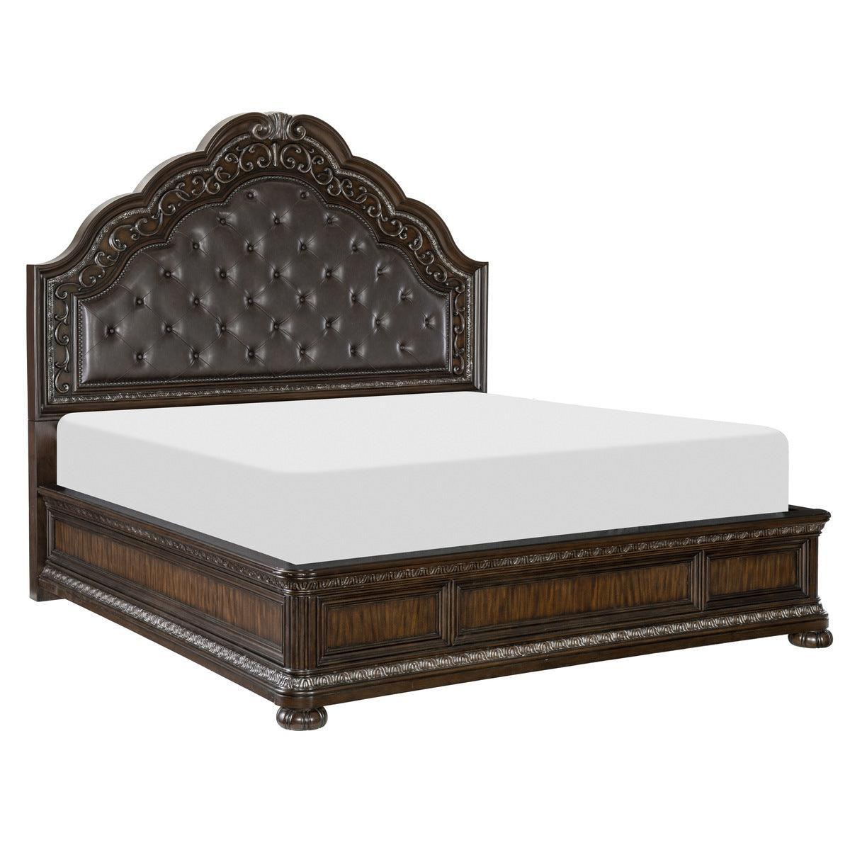 Beddington Dark Brown Faux Leather Tufted King Bed - Image 2