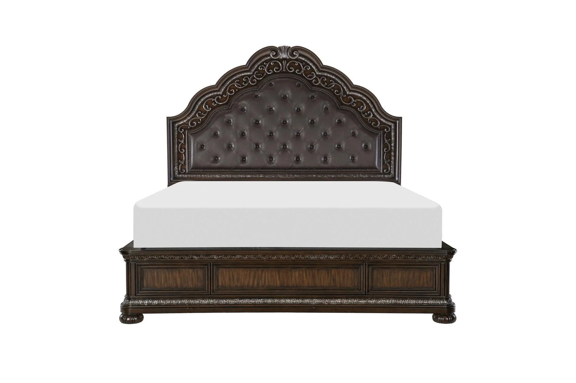Beddington Dark Cherry Faux Leather Tufted Sleigh Bedroom Set - Image 2