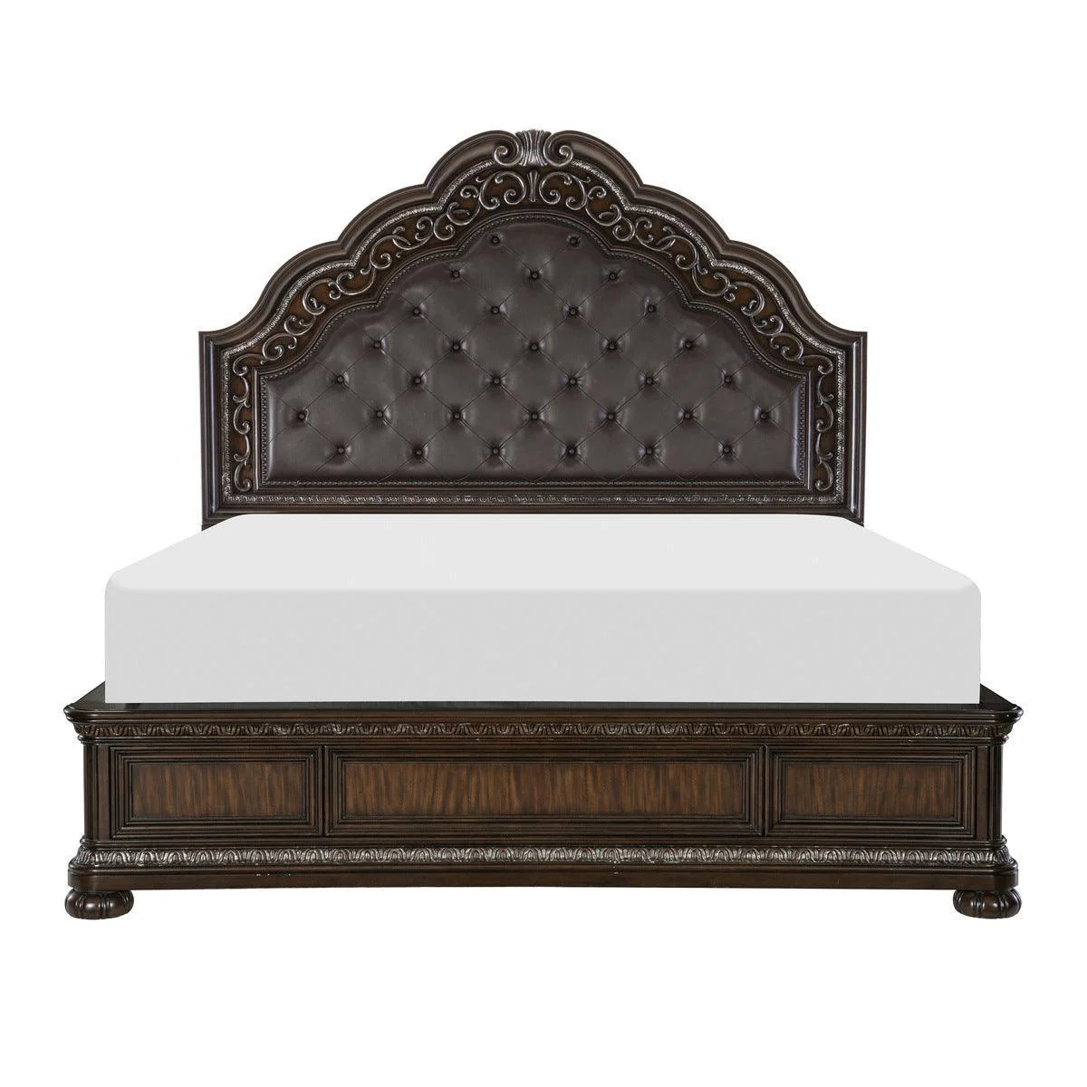 Beddington Dark Brown Faux Leather Tufted King Bed - Image 1