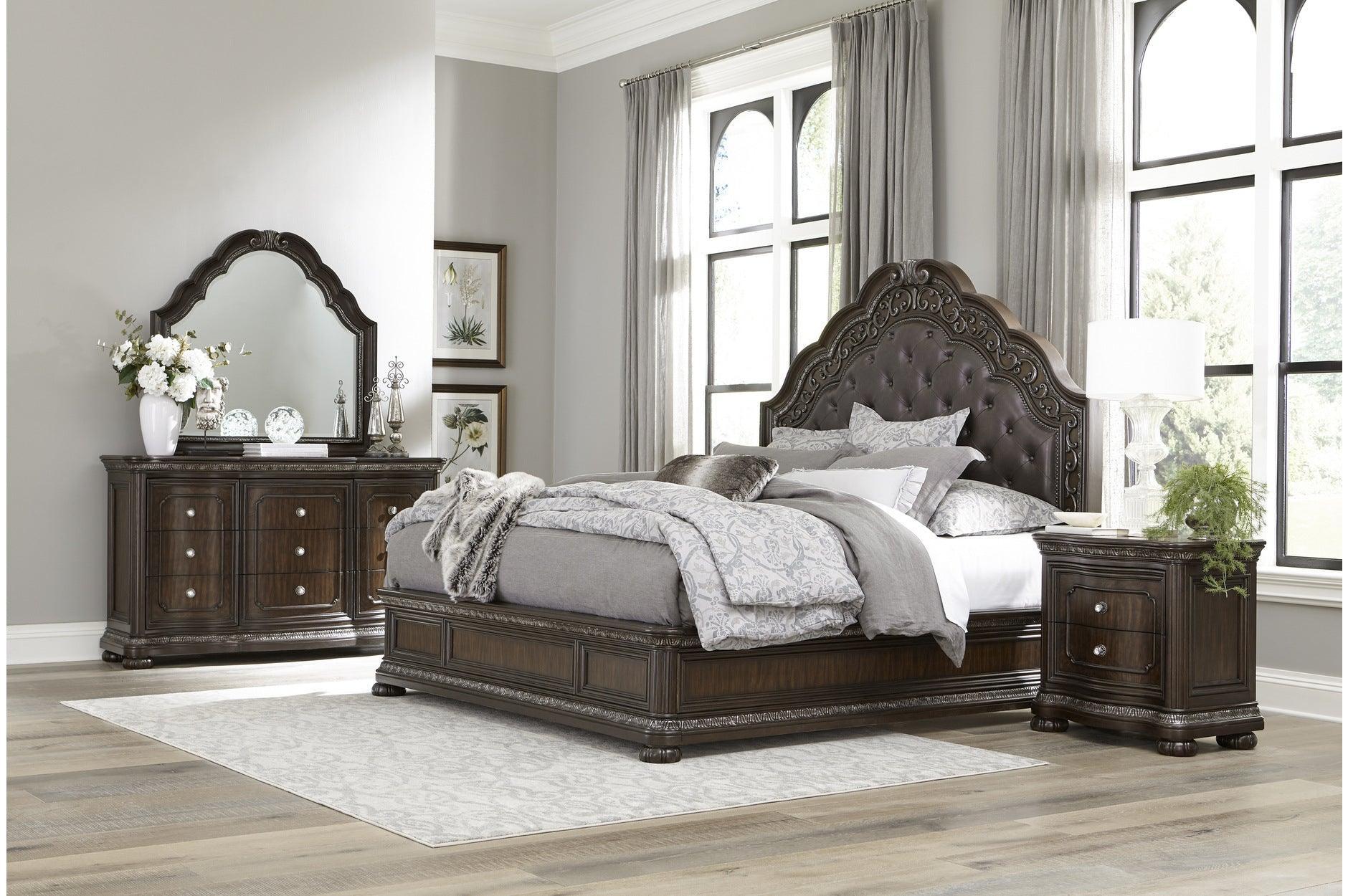 Beddington Dark Cherry Faux Leather Tufted Sleigh Bedroom Set - Image 1