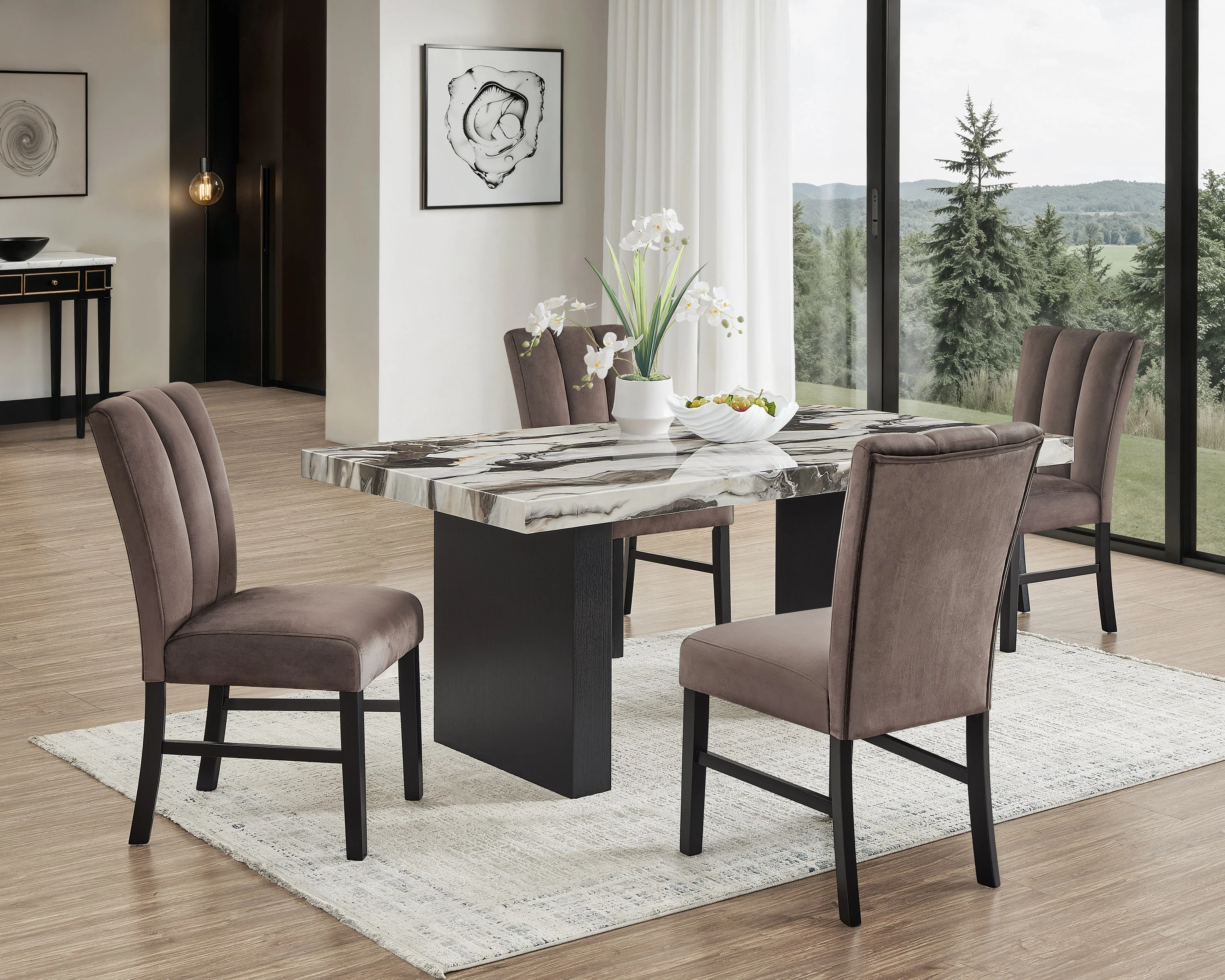 Vega Brown Black Faux Marble Dining Room Set - Image 2