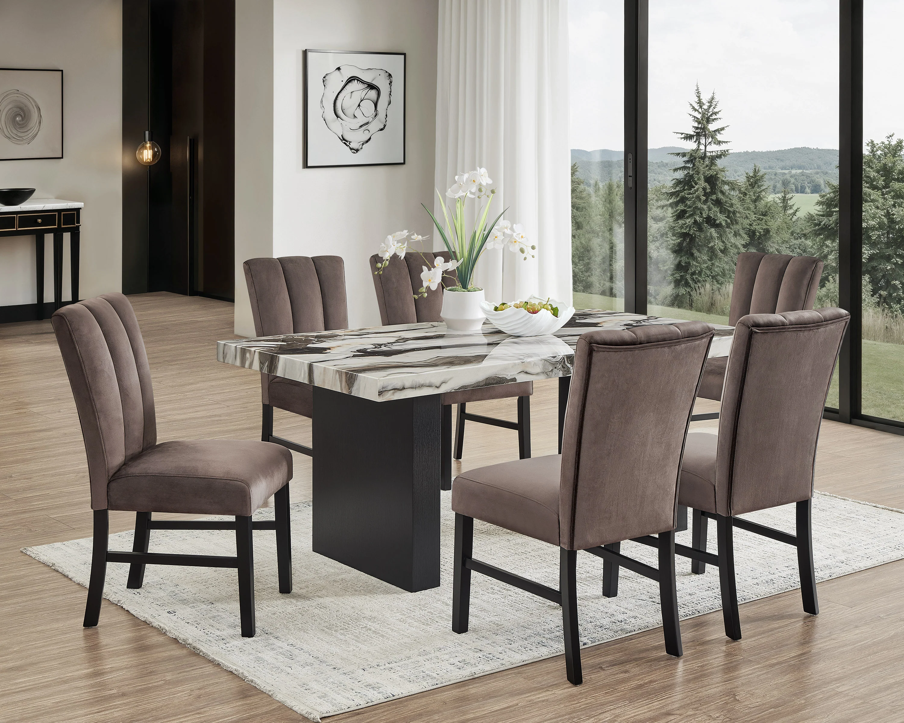 Vega Brown Black Faux Marble Dining Room Set - Image 3
