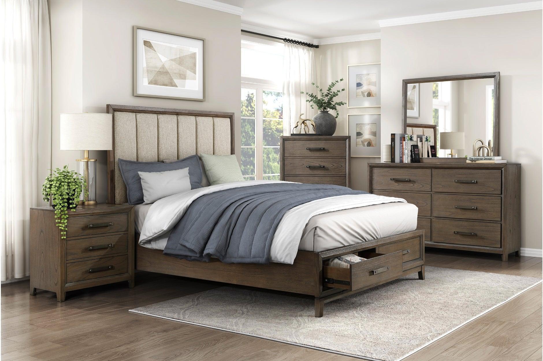 Cambridge Brown Upholstered Storage Platform Bedroom Set - Image 1