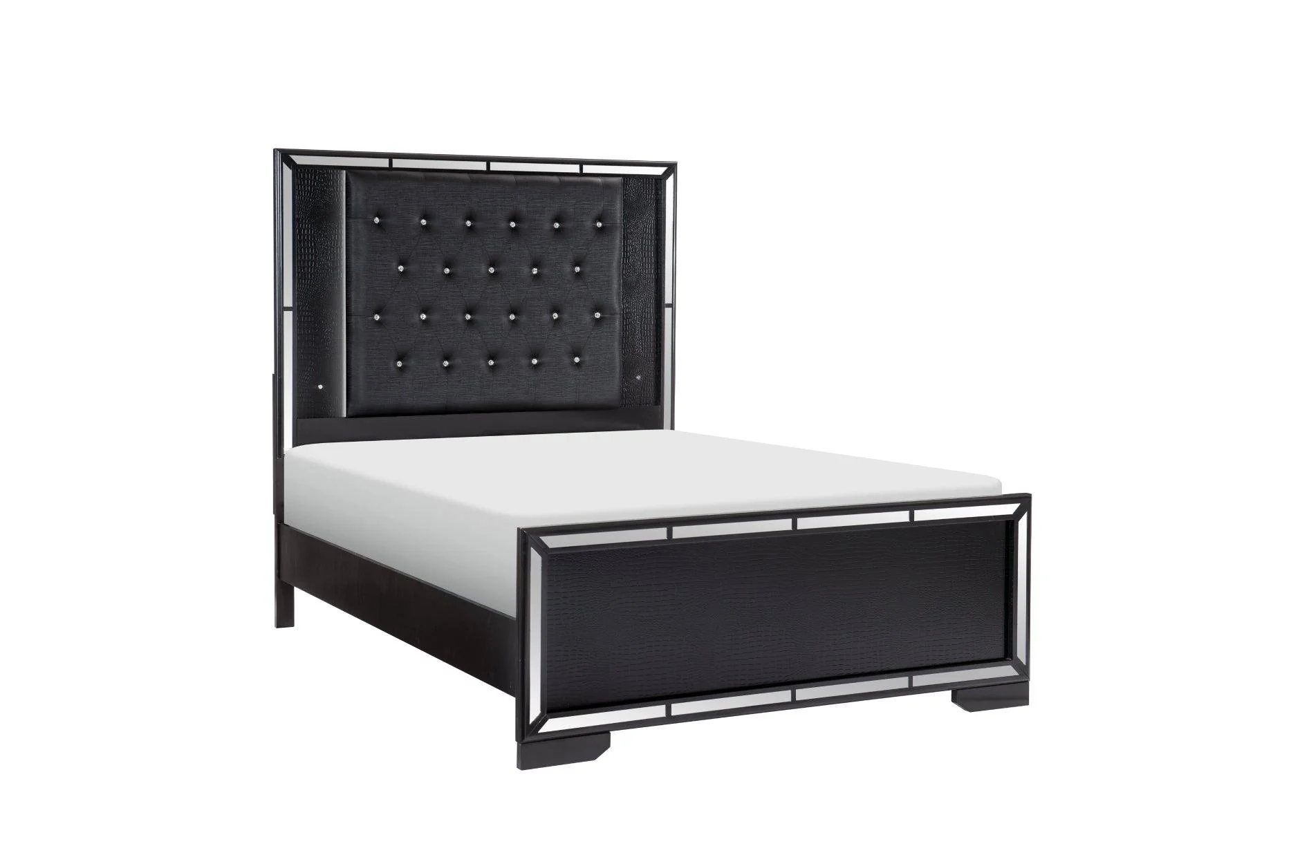 Aveline Black Faux Leather LED Upholstered Tufted Panel Bedroom Set - Image 3