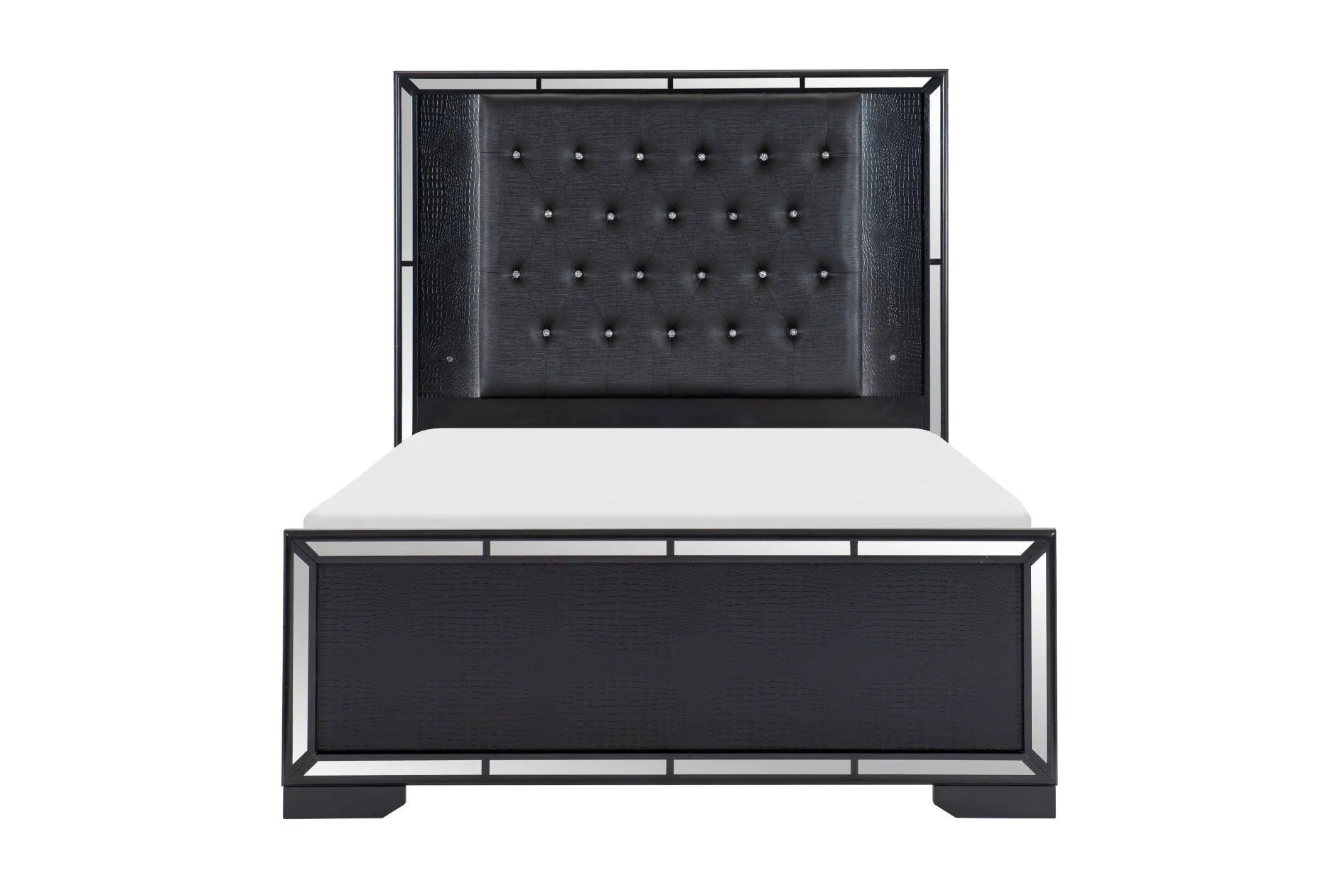 Aveline Black Faux Leather LED Upholstered Tufted Panel Bedroom Set - Image 2