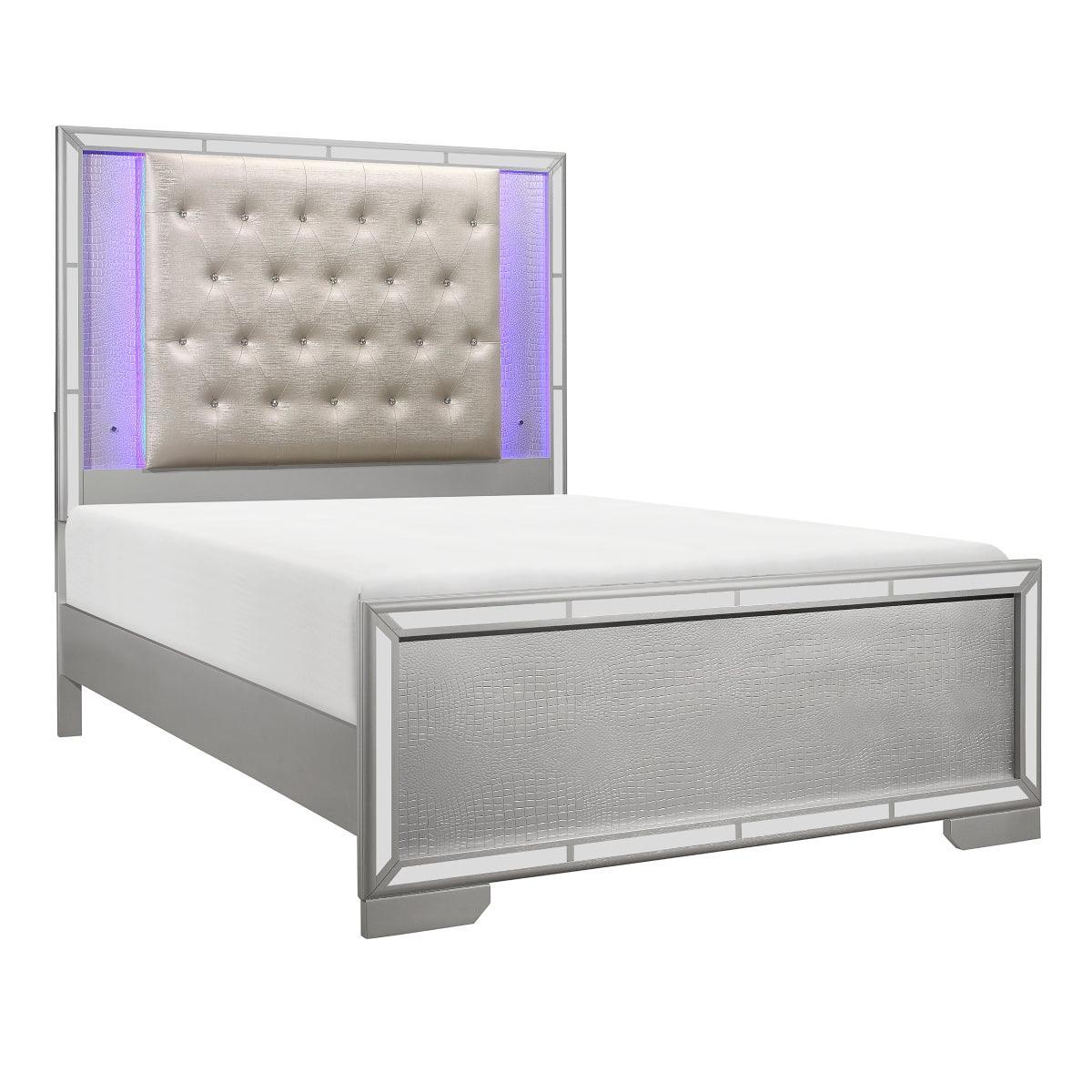 Aveline Silver Faux Leather Tufted LED Panel King Bed - Image 2