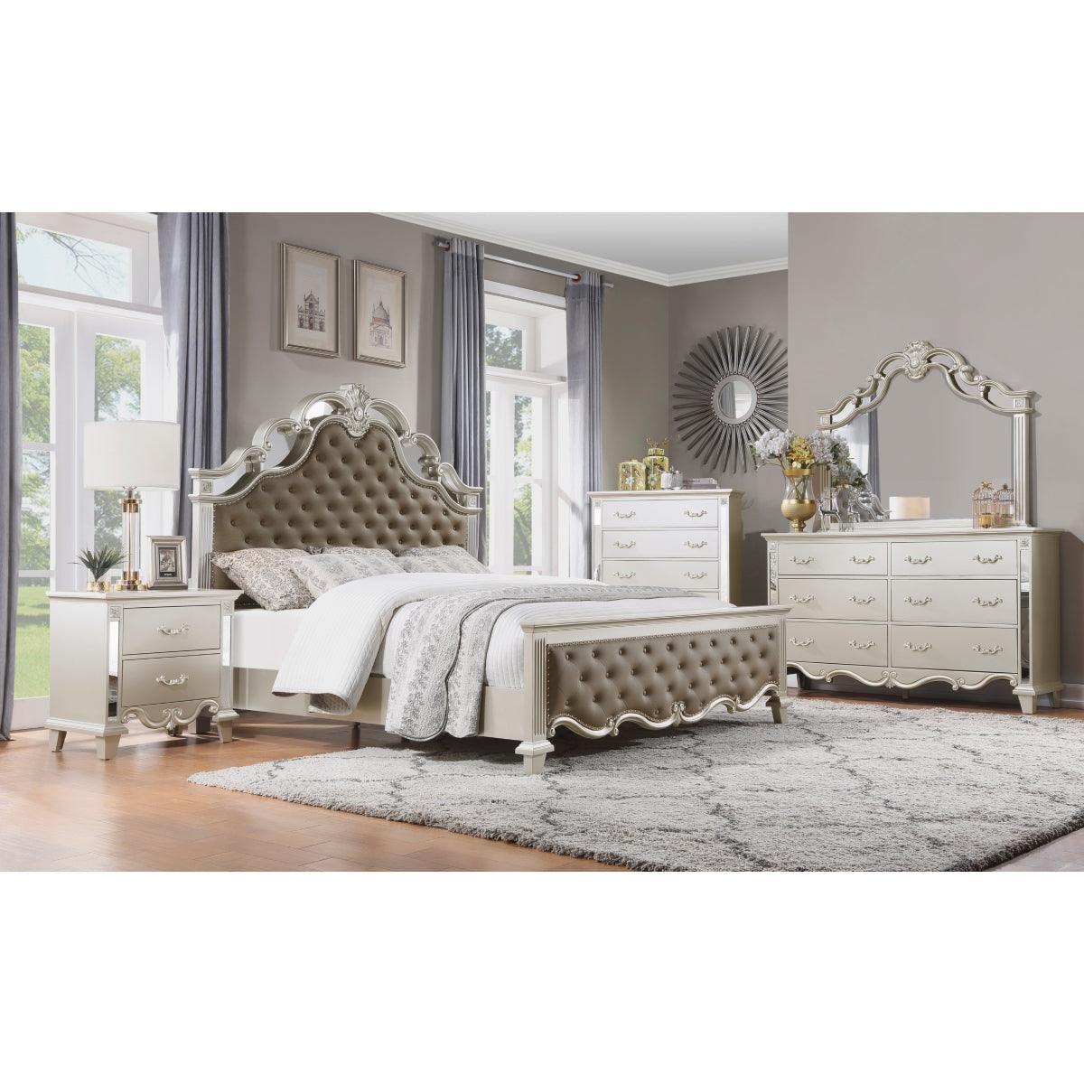 Ever Champagne Faux Leather Tufted Panel King Bed - Image 3