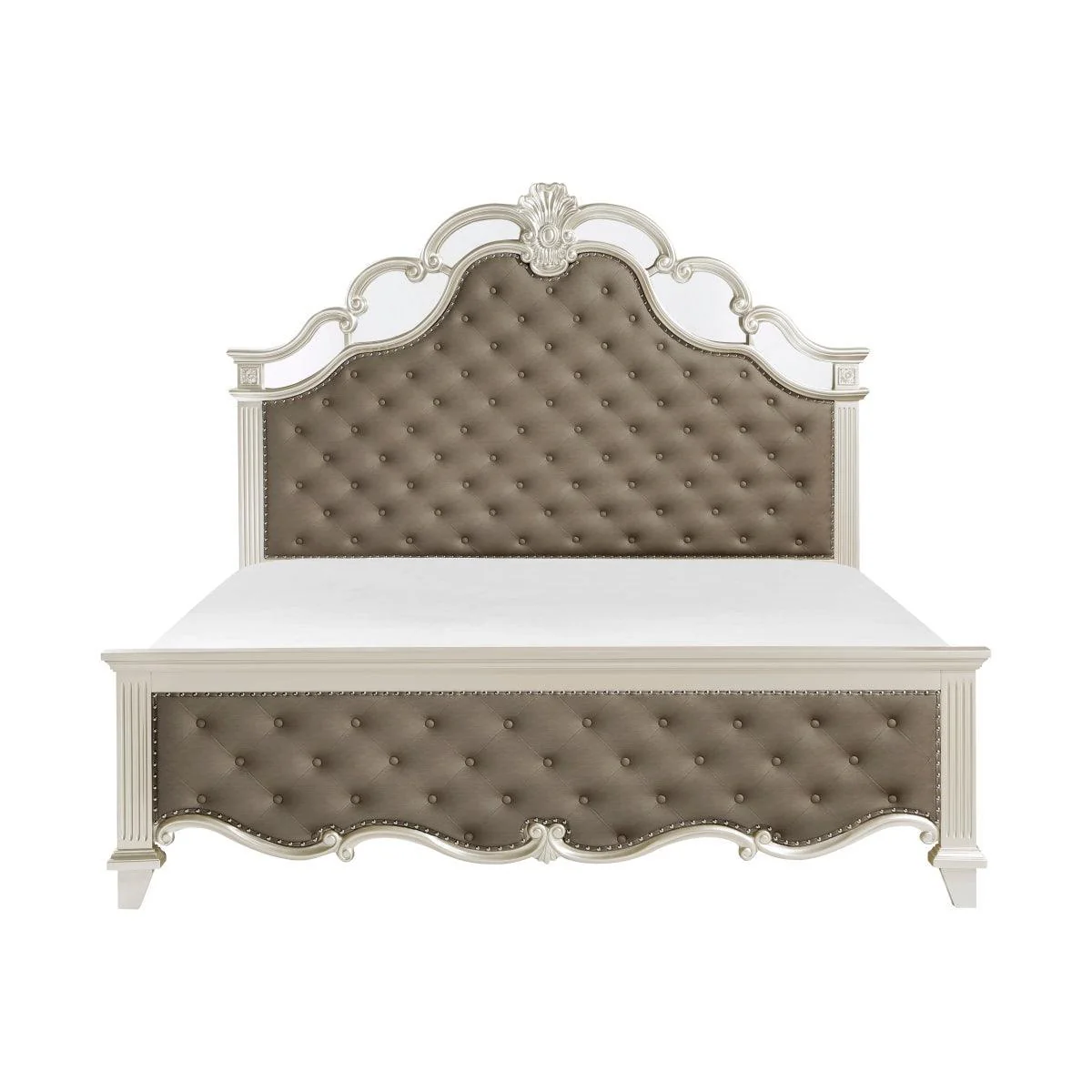 Ever Champagne Faux Leather Tufted Panel King Bed - Image 1