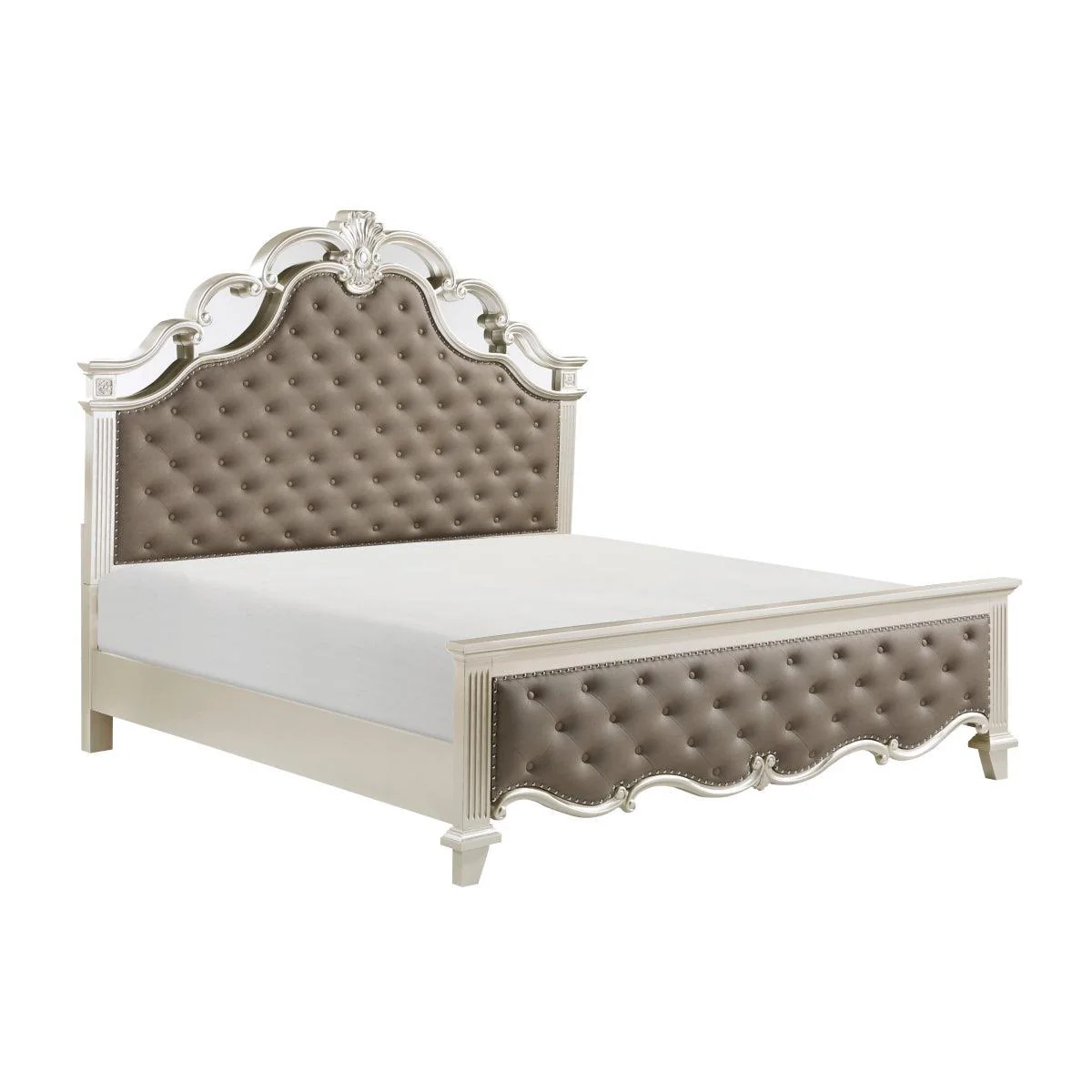 Ever Champagne Faux Leather Tufted Panel King Bed - Image 2