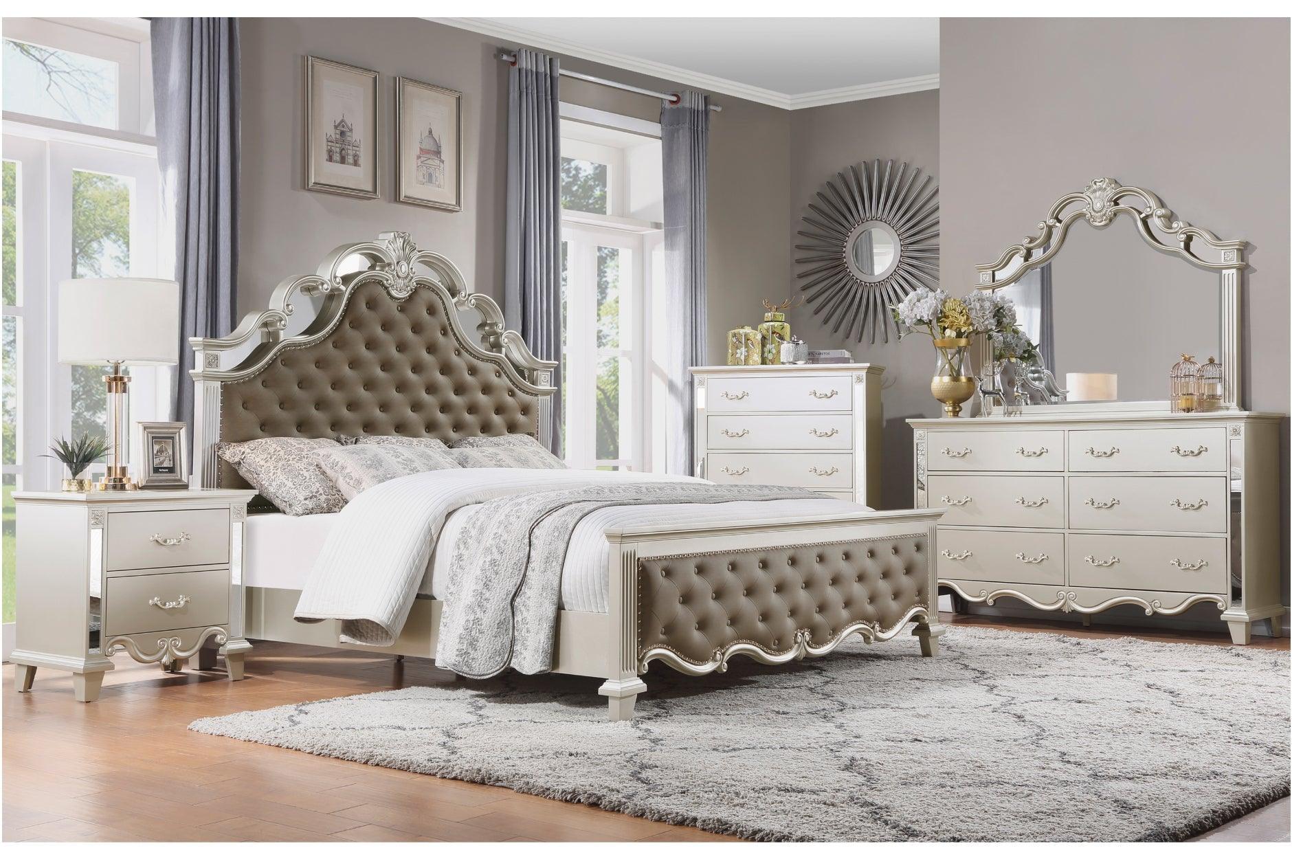 Ever Champagne Upholstered Tufted Panel Bedroom Set - Image 1