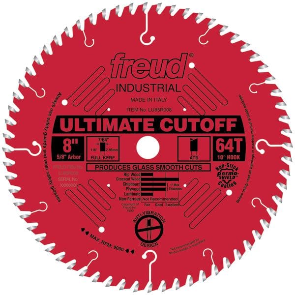 LU85R008 Industrial Ultimate Cut-Off Bladed with Red Perma-Shield 8″ x 5/8″ Bore x 64 Tooth ATB