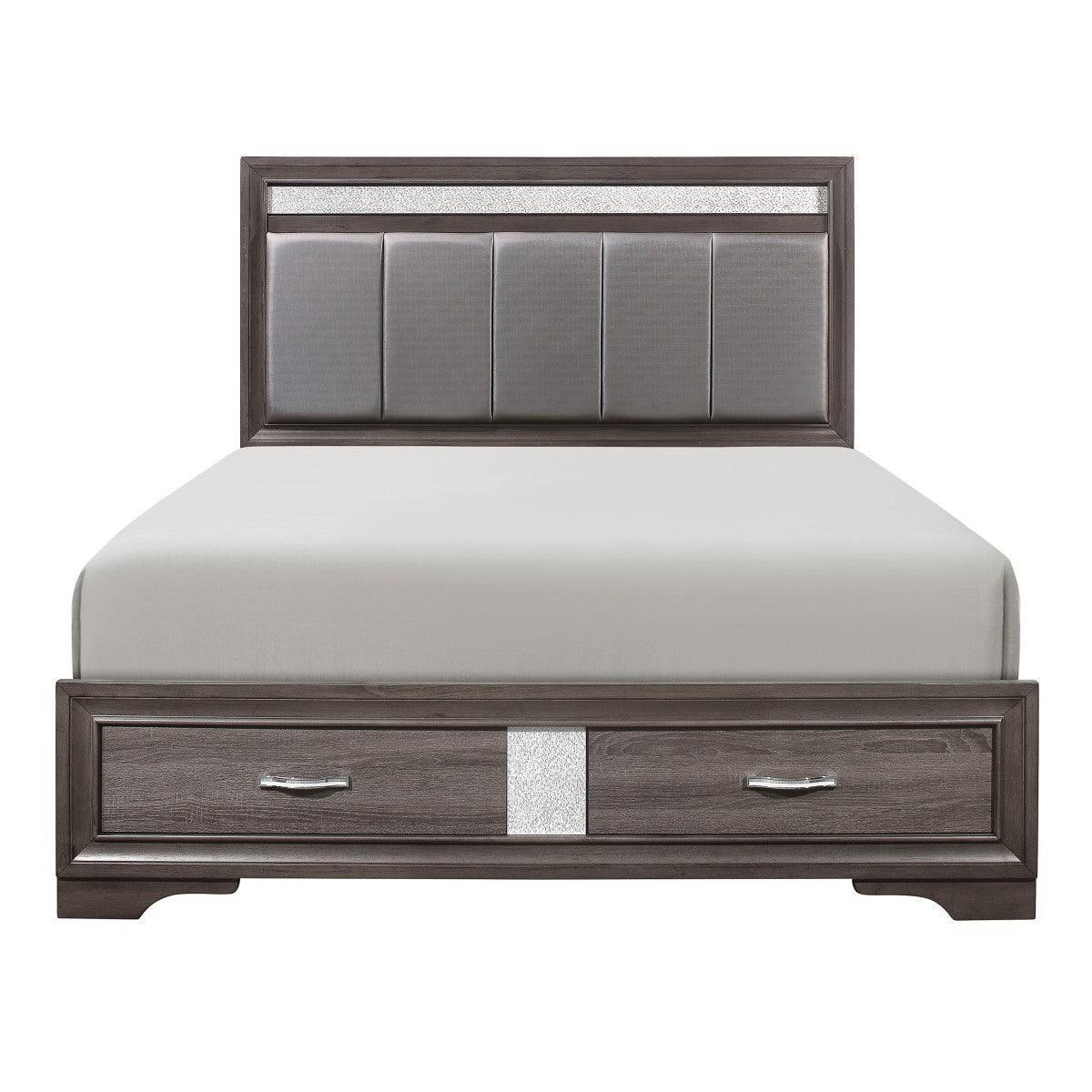 Luster Gray Faux Leather Platform Queen Bed With Footboard Storage - Image 1