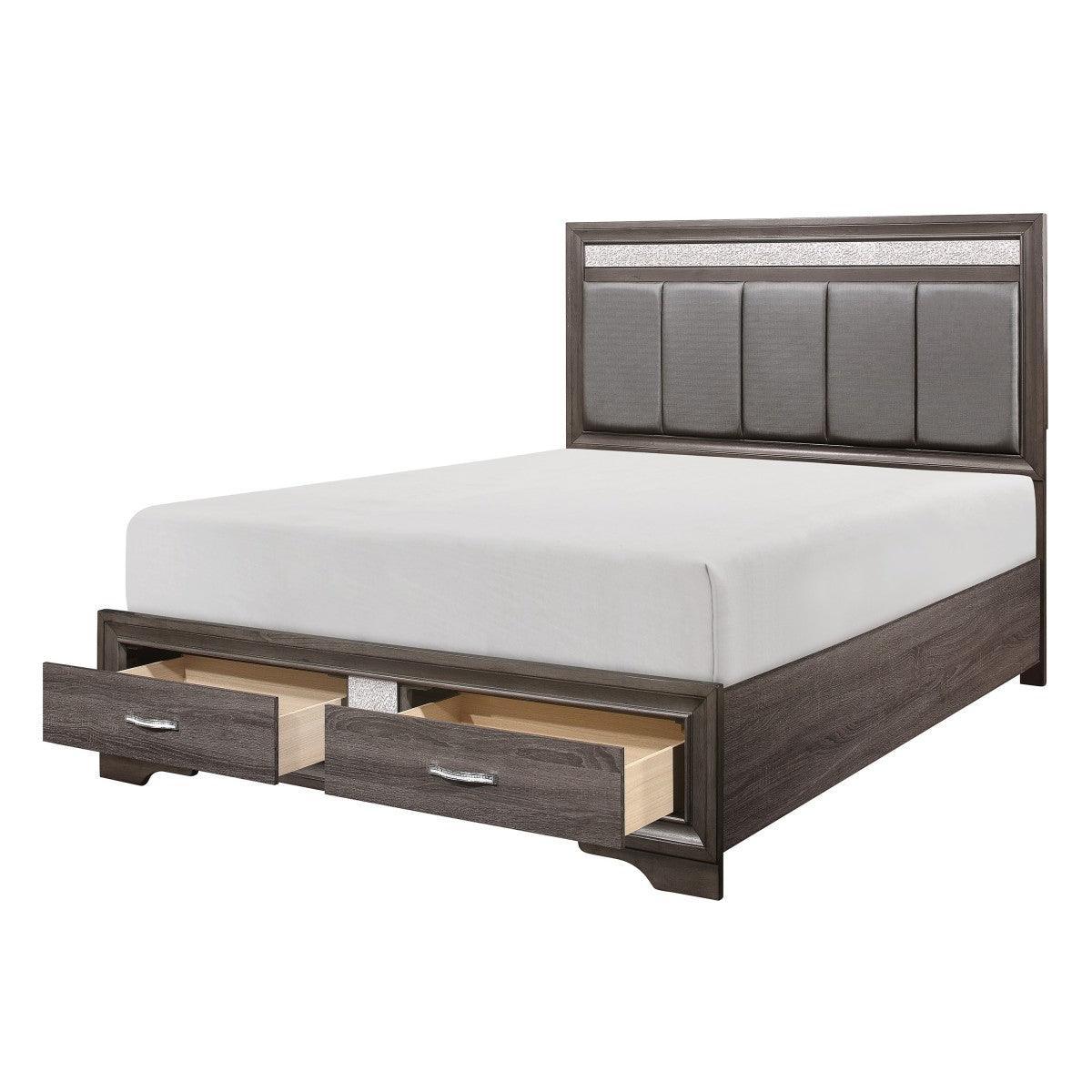 Luster Gray Faux Leather Platform Queen Bed With Footboard Storage - Image 3