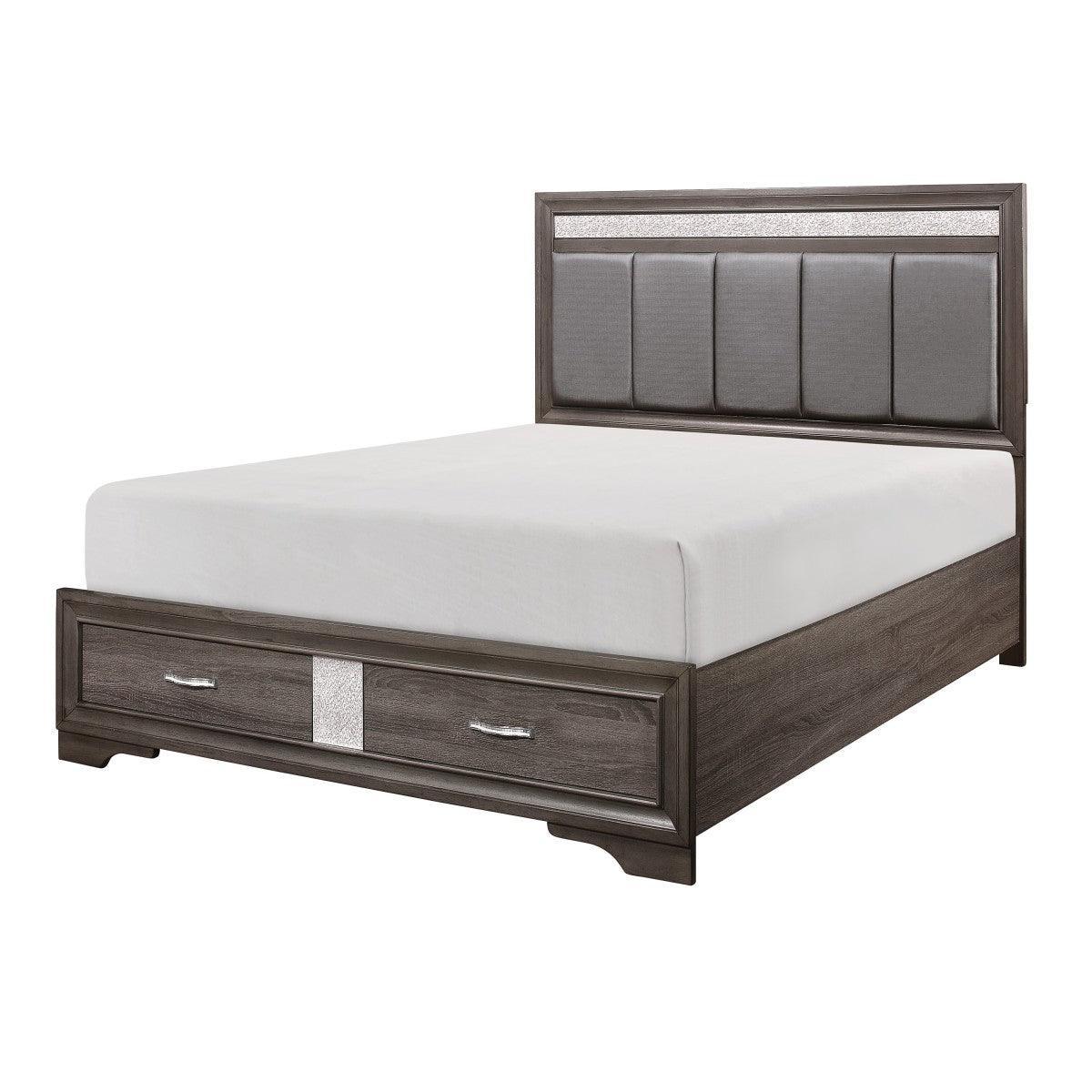 Luster Gray Faux Leather Platform Queen Bed With Footboard Storage - Image 2