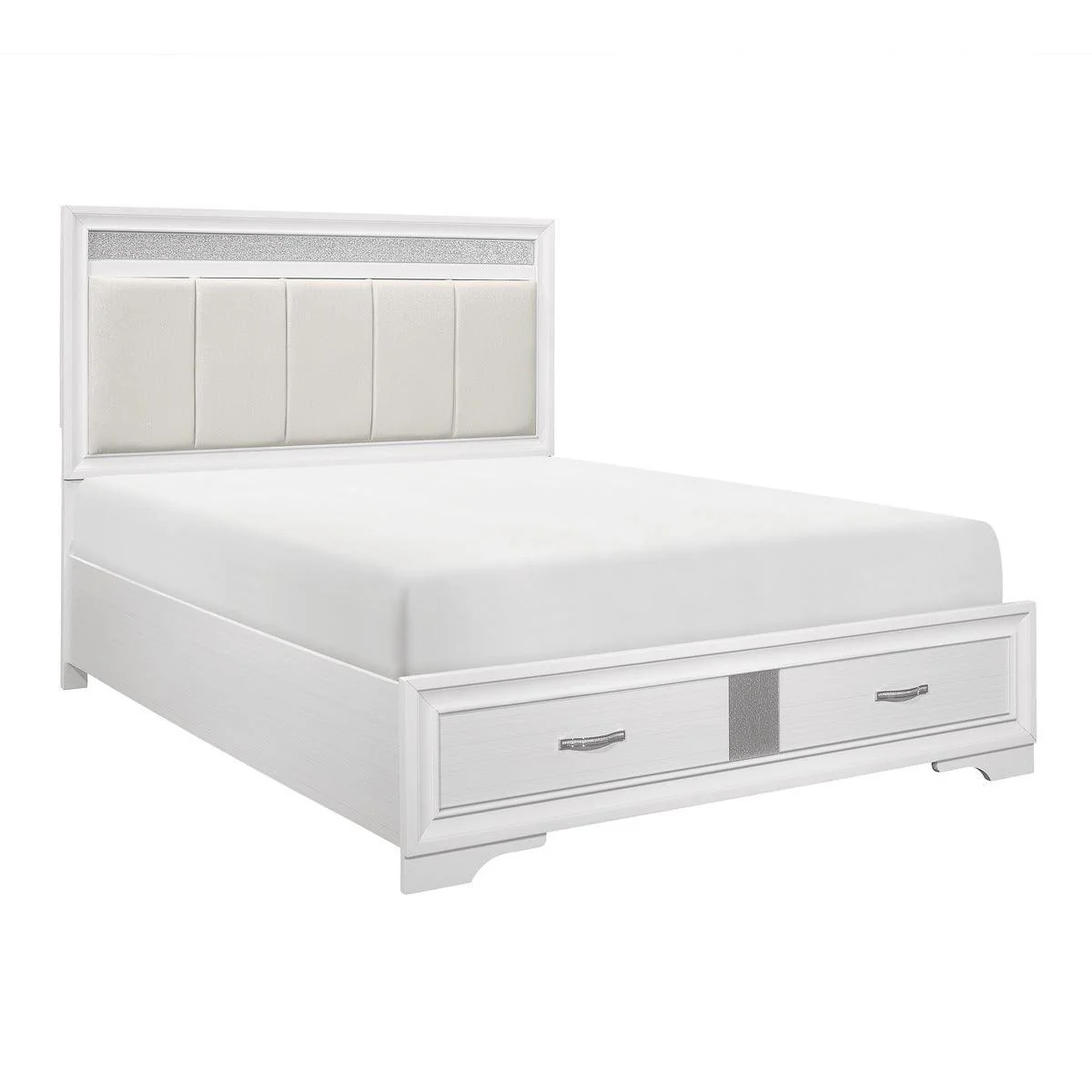 Luster White Silver Faux Leather Storage Platform King Bed - Image 2