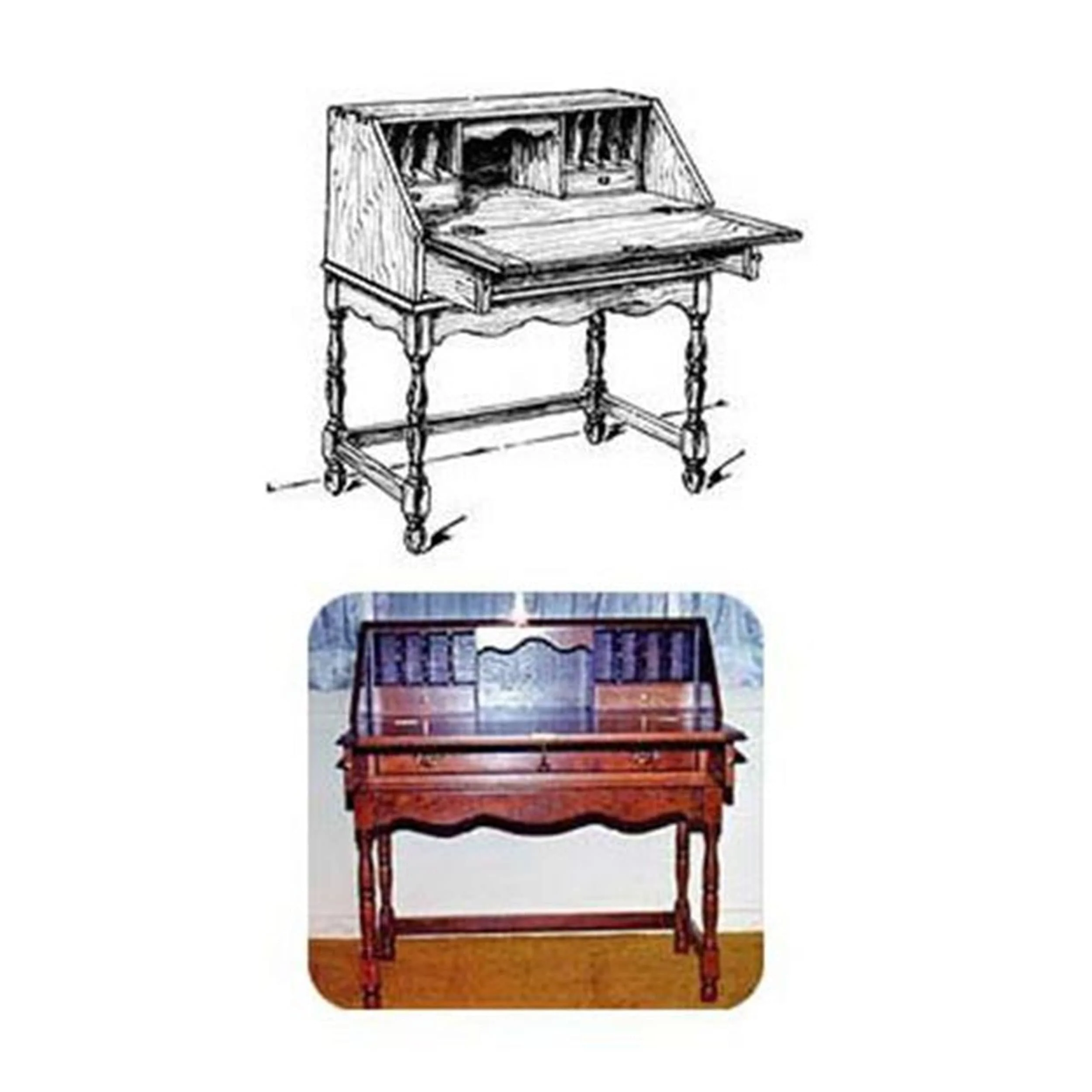 Woodworking Project Paper Plan to Build Drop Front Desk with Spindle Legs - Image 1