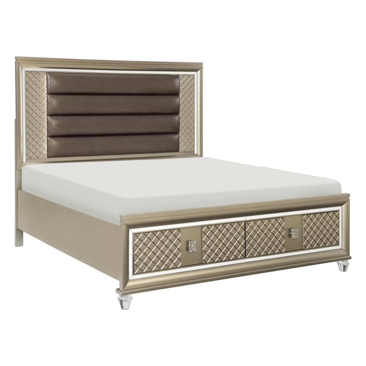 Loudon Champagne Faux Leather LED Storage Platform Queen Bed - Image 2