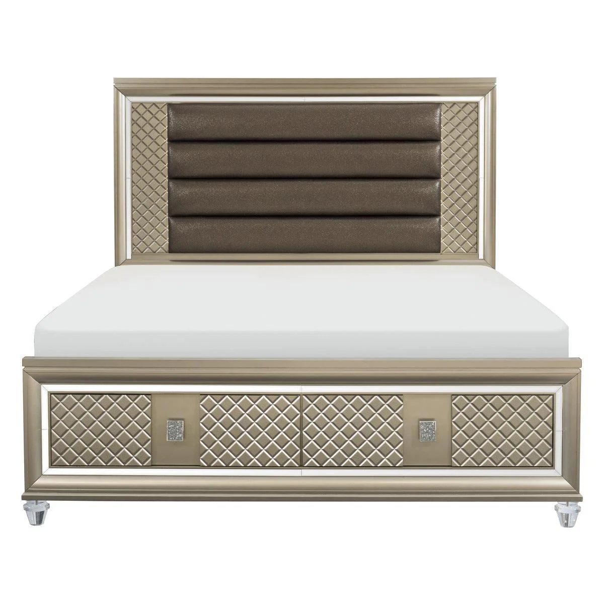 Loudon Champagne Faux Leather Storage Platform King Bed - Image 1