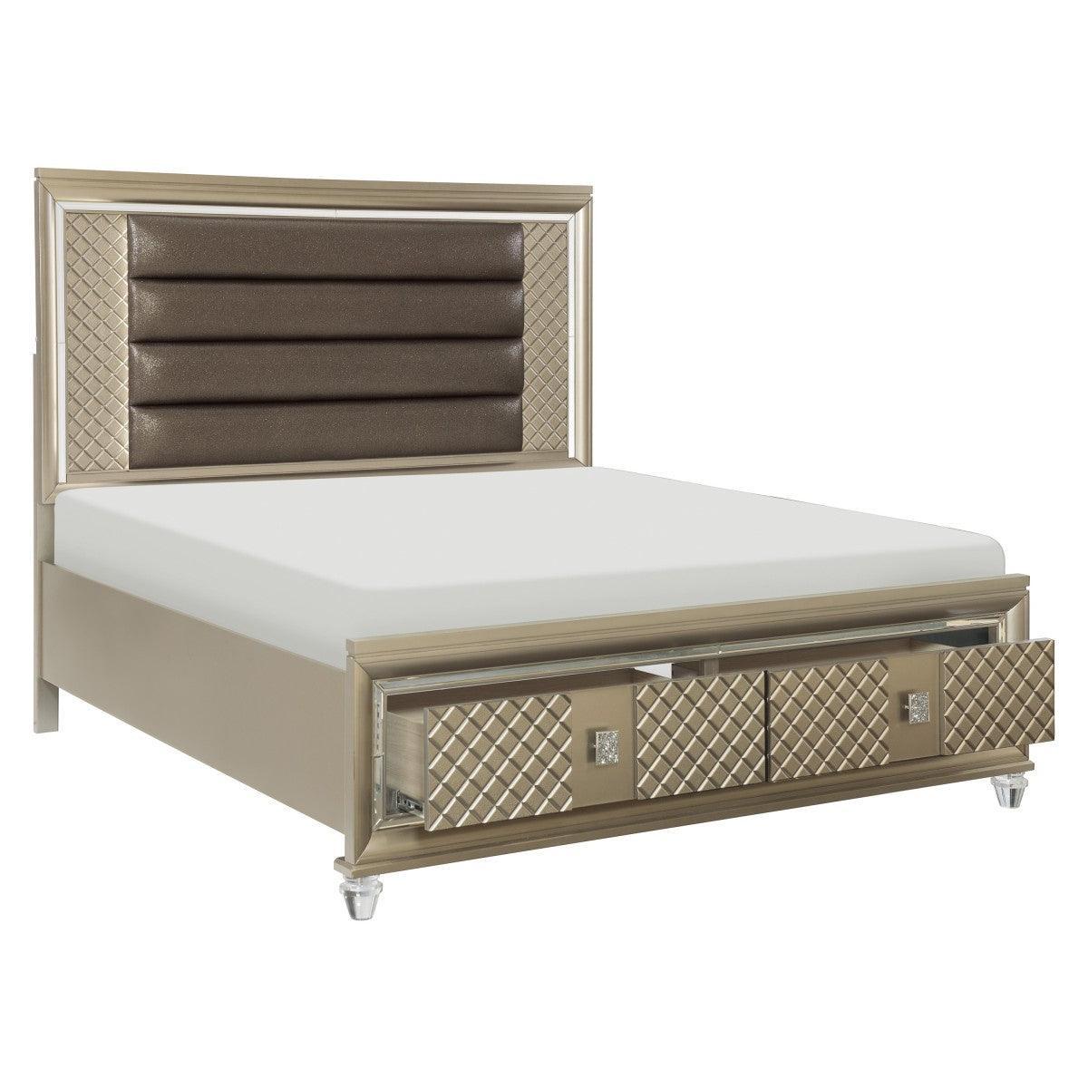 Loudon Champagne Faux Leather Storage Platform King Bed - Image 3
