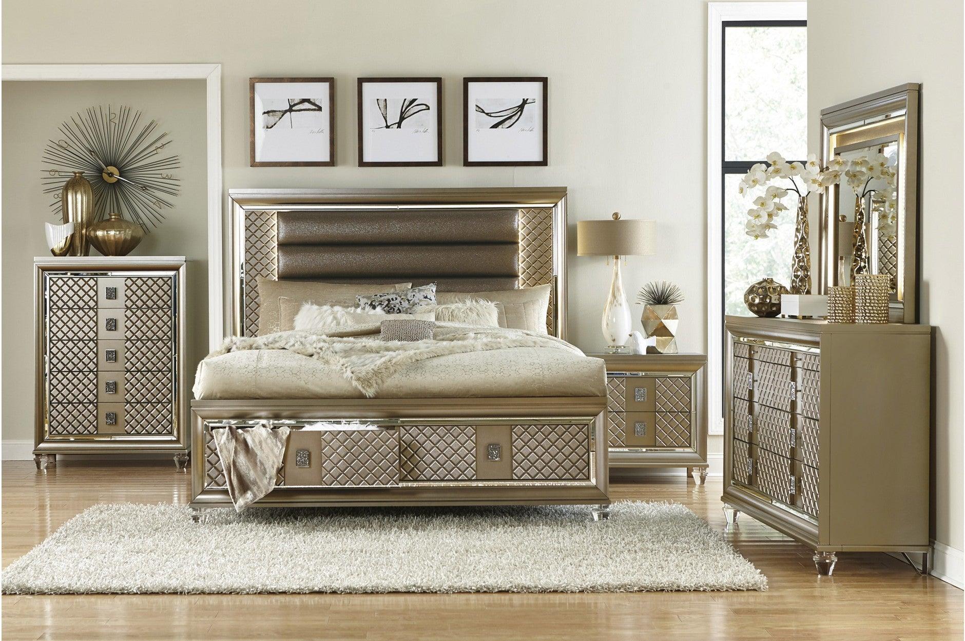 Loudon Champagne Upholstered Bedroom Set - Image 1