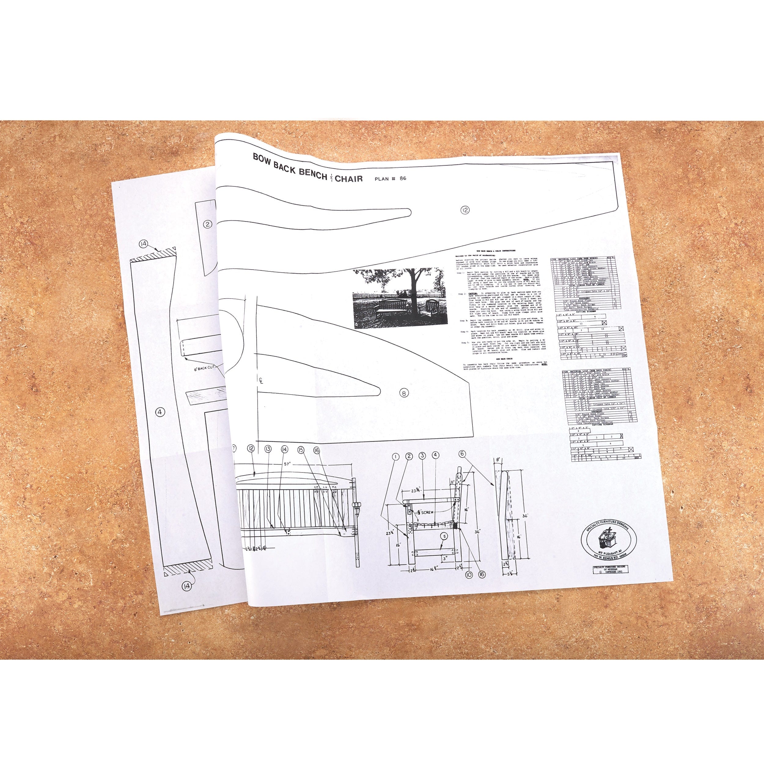 Woodworking Project Paper Plan to Build Bow Back Bench and Chair - Image 1