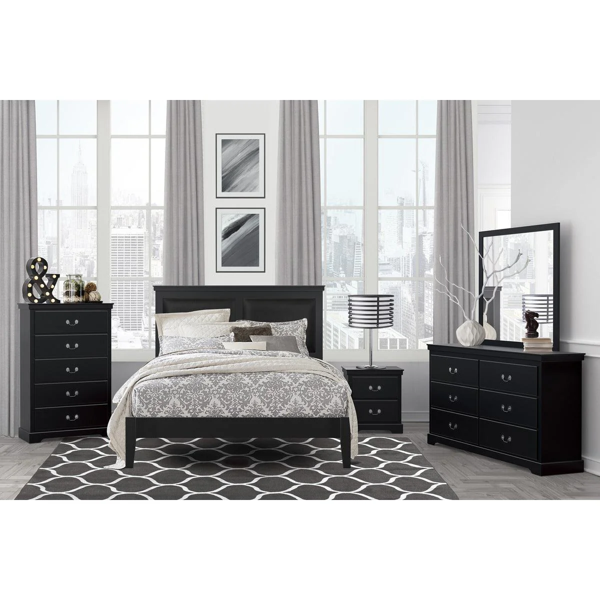 Seabright Black Faux Leather Panel Queen Bed - Image 3